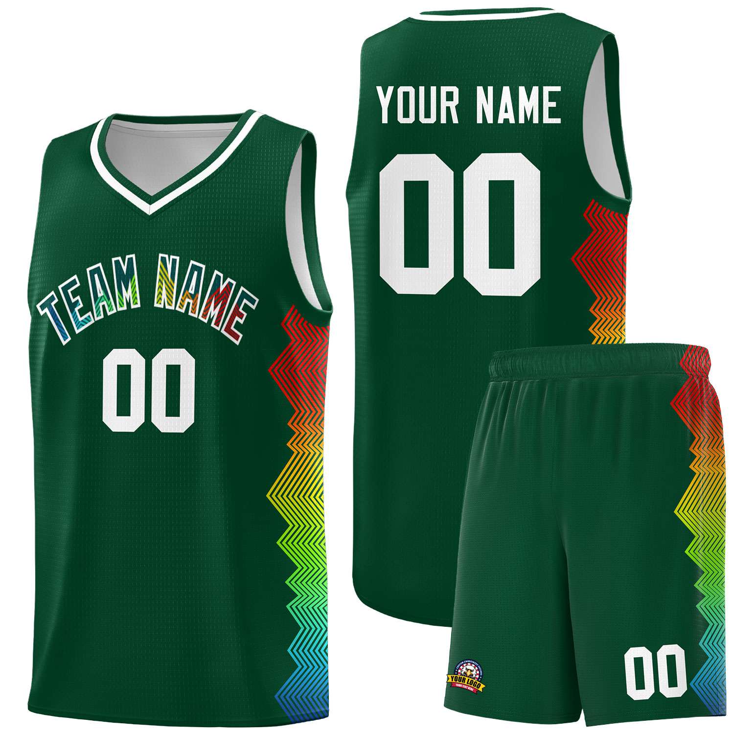 Custom Hunter Green Denver Nuggets Rainbow Side Sports Uniform Basketball Jersey