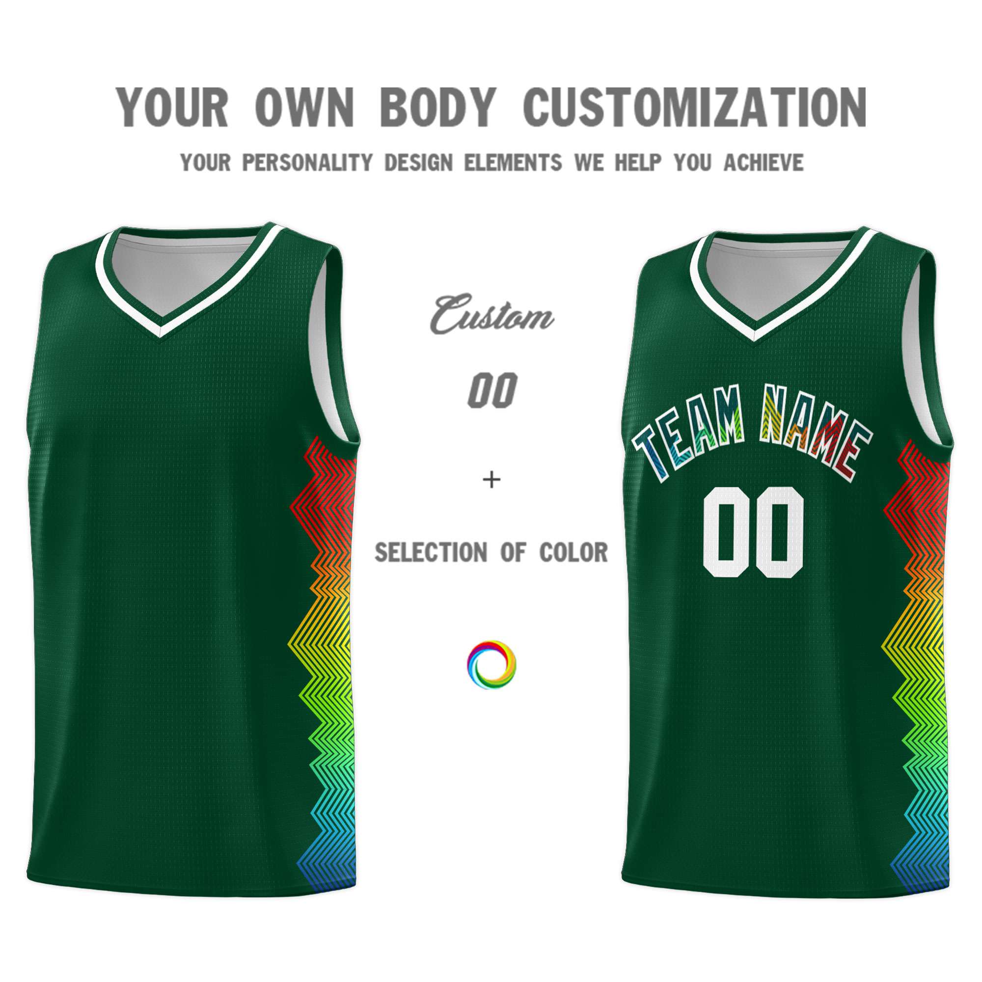 Custom Hunter Green Denver Nuggets Rainbow Side Sports Uniform Basketball Jersey