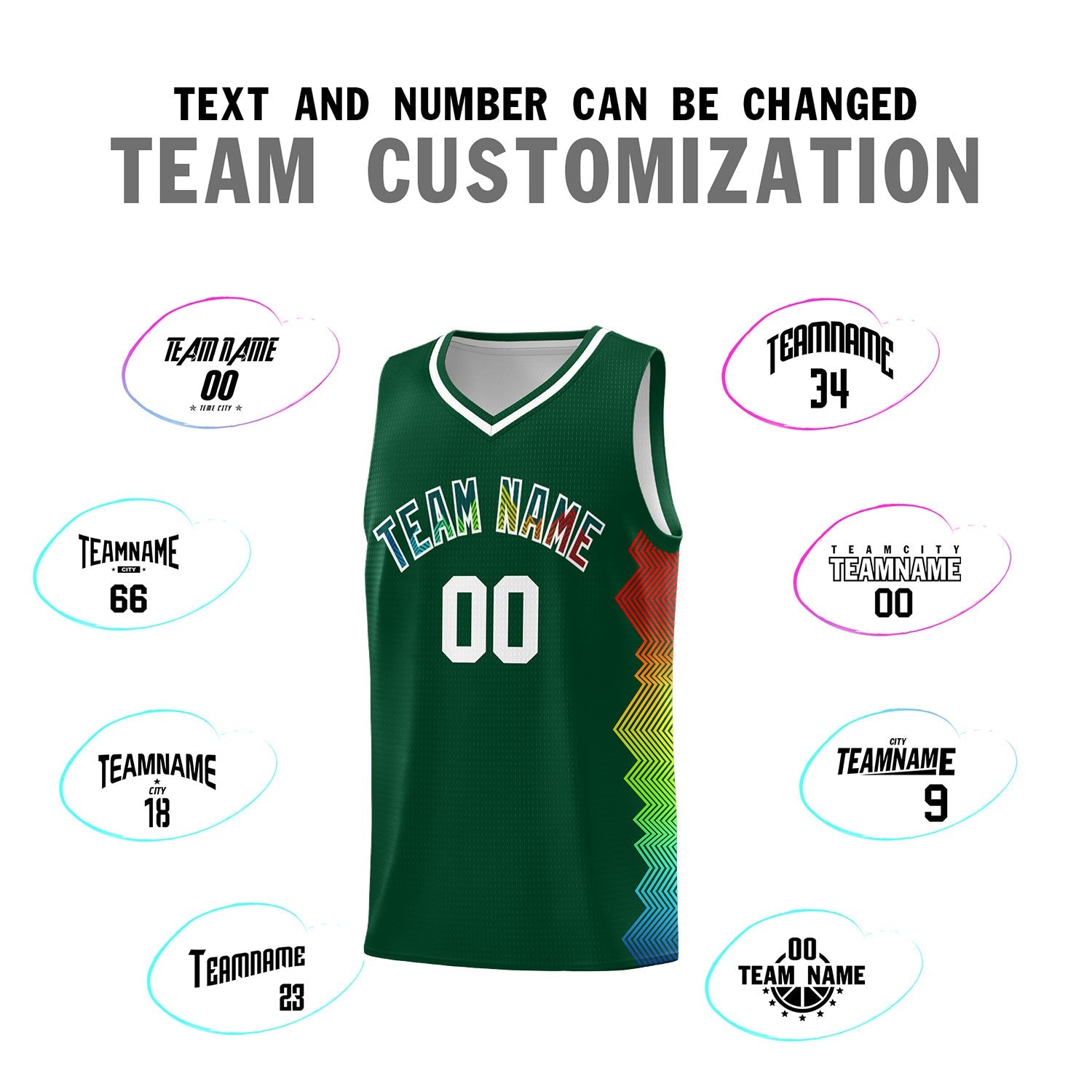 Custom Hunter Green Denver Nuggets Rainbow Side Sports Uniform Basketball Jersey