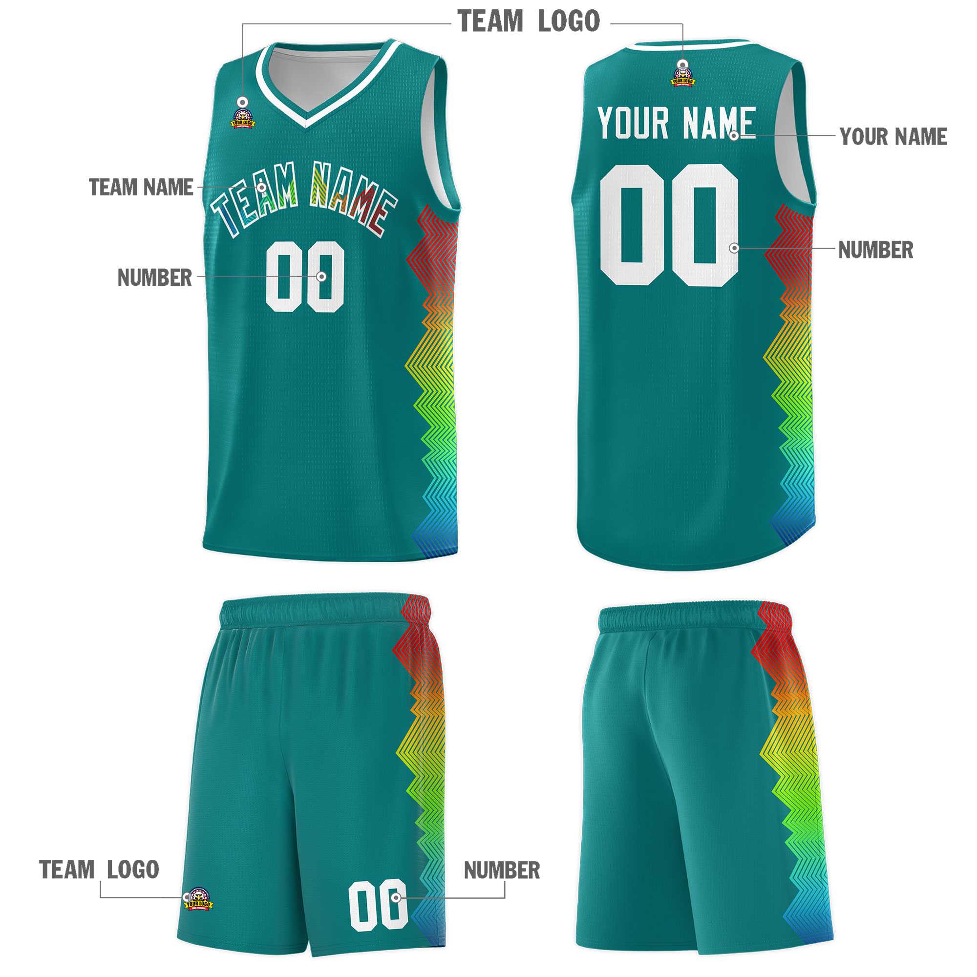 Custom Aqua Denver Nuggets Rainbow Side Sports Uniform Basketball Jersey