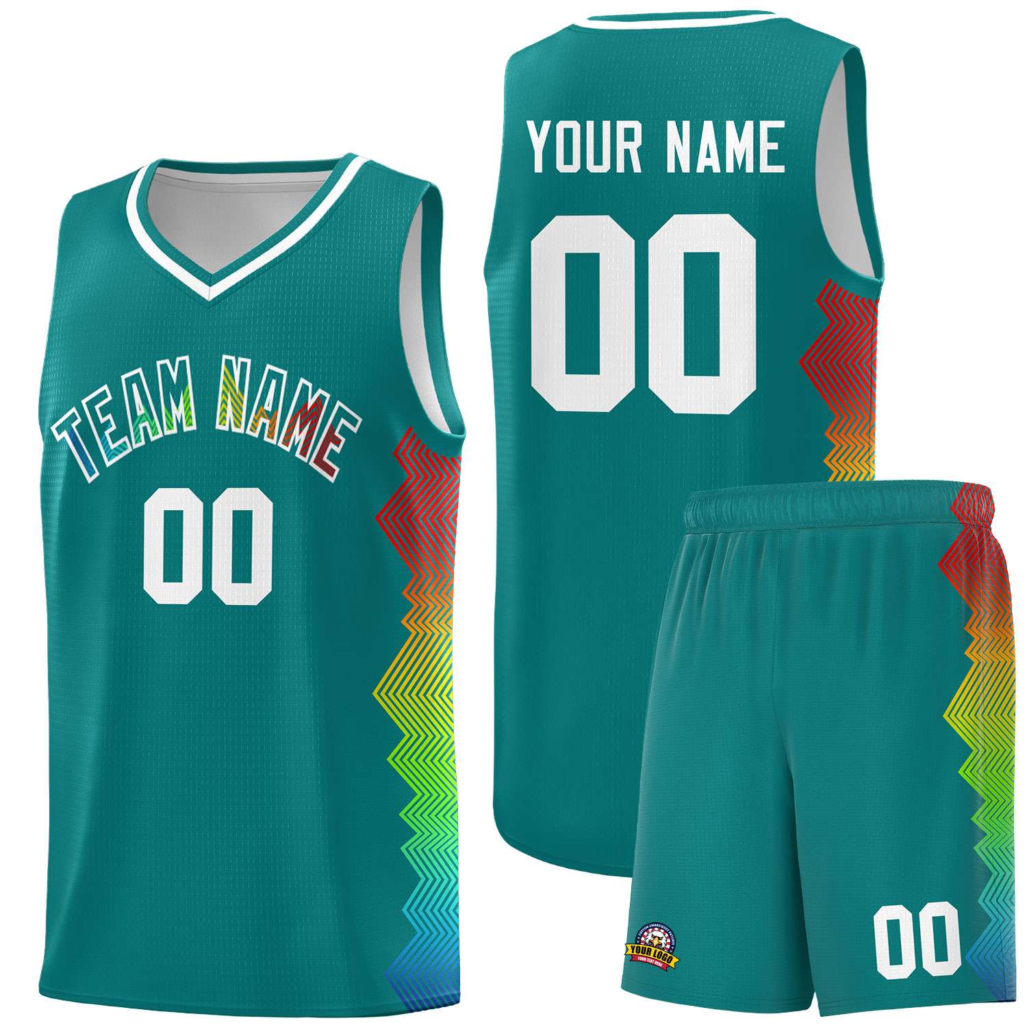 Custom Aqua Denver Nuggets Rainbow Side Sports Uniform Basketball Jersey