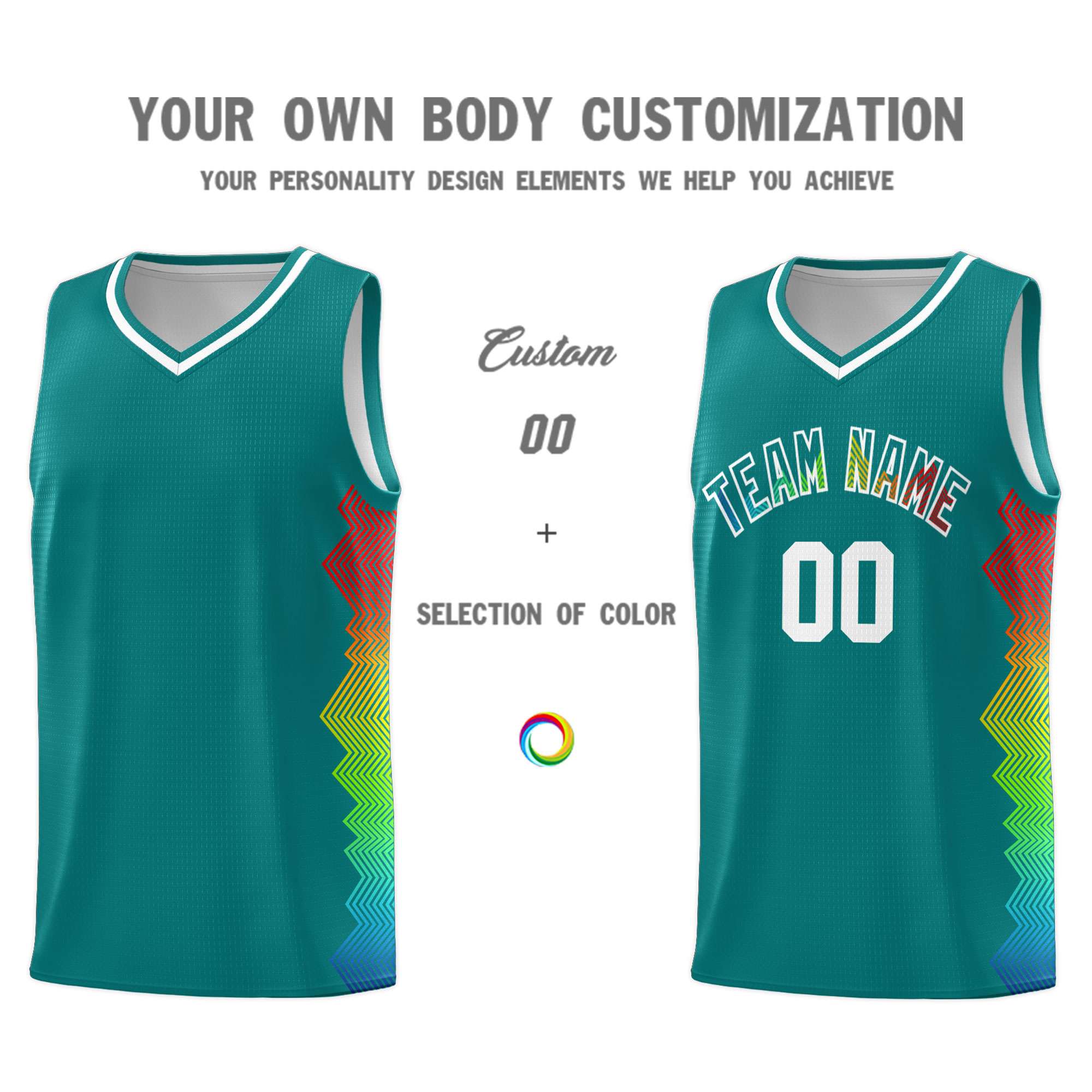 Custom Aqua Denver Nuggets Rainbow Side Sports Uniform Basketball Jersey