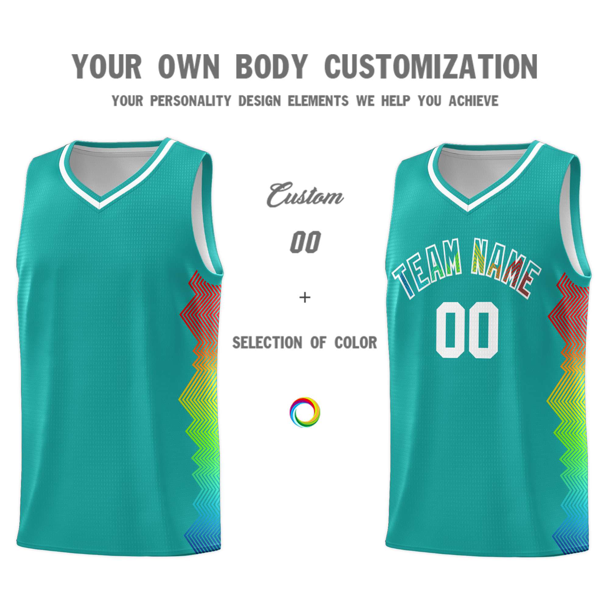 Custom Aqua Denver Nuggets Rainbow Side Sports Uniform Basketball Jersey