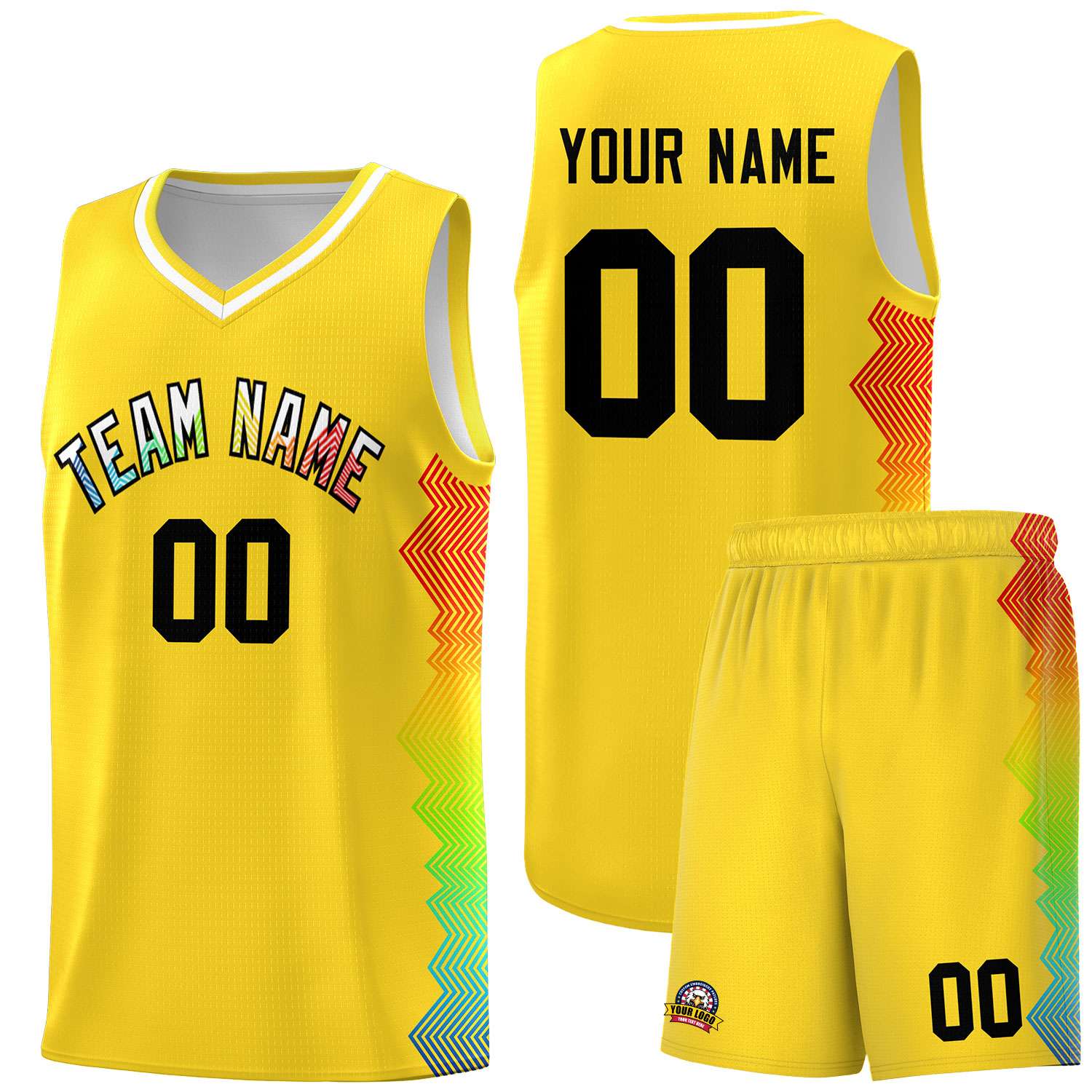 Custom Gold Denver Nuggets Rainbow Side Sports Uniform Basketball Jersey