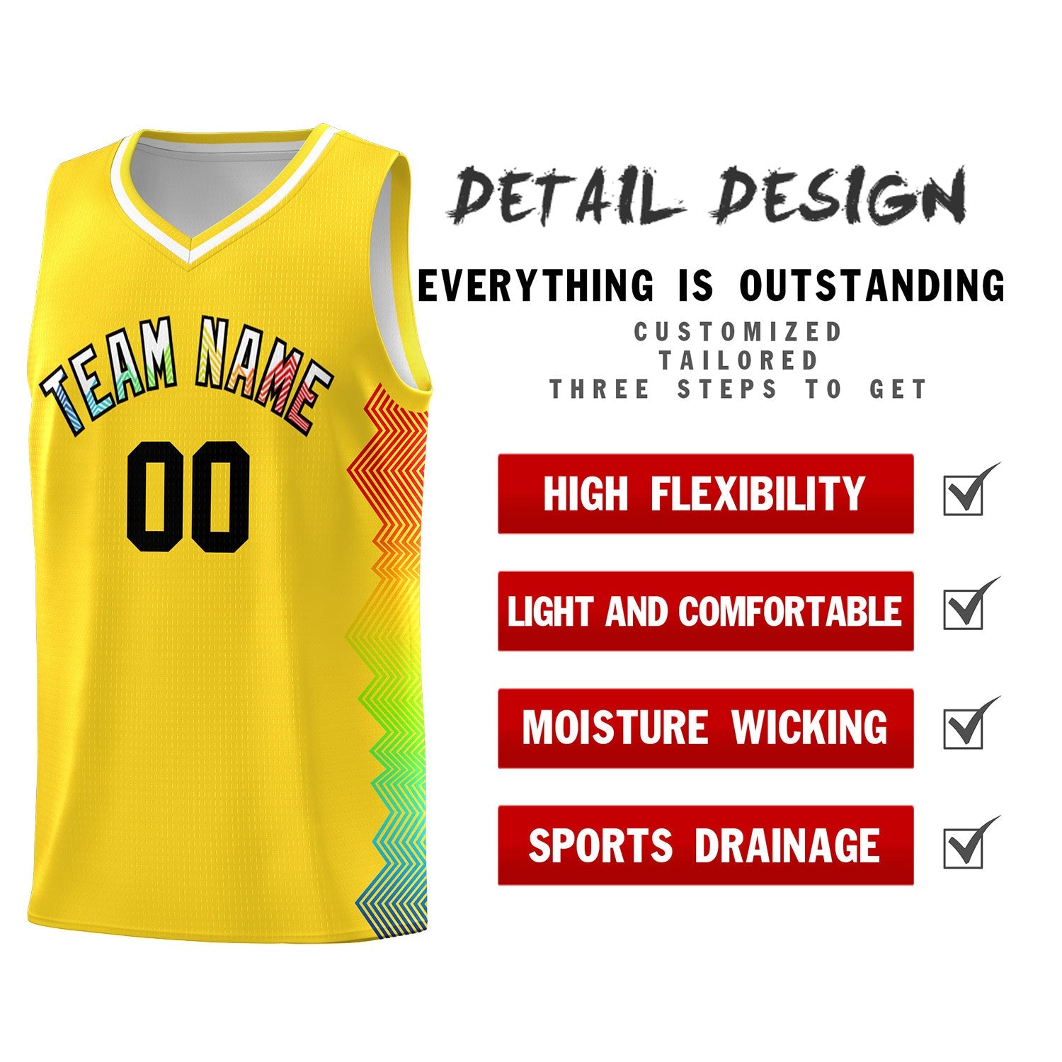 Custom Gold Denver Nuggets Rainbow Side Sports Uniform Basketball Jersey