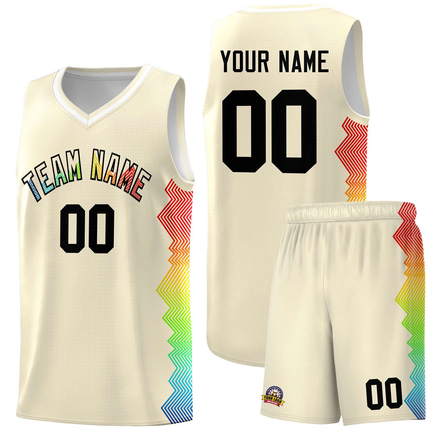 Custom Cream Denver Nuggets Rainbow Side Sports Uniform Basketball Jersey