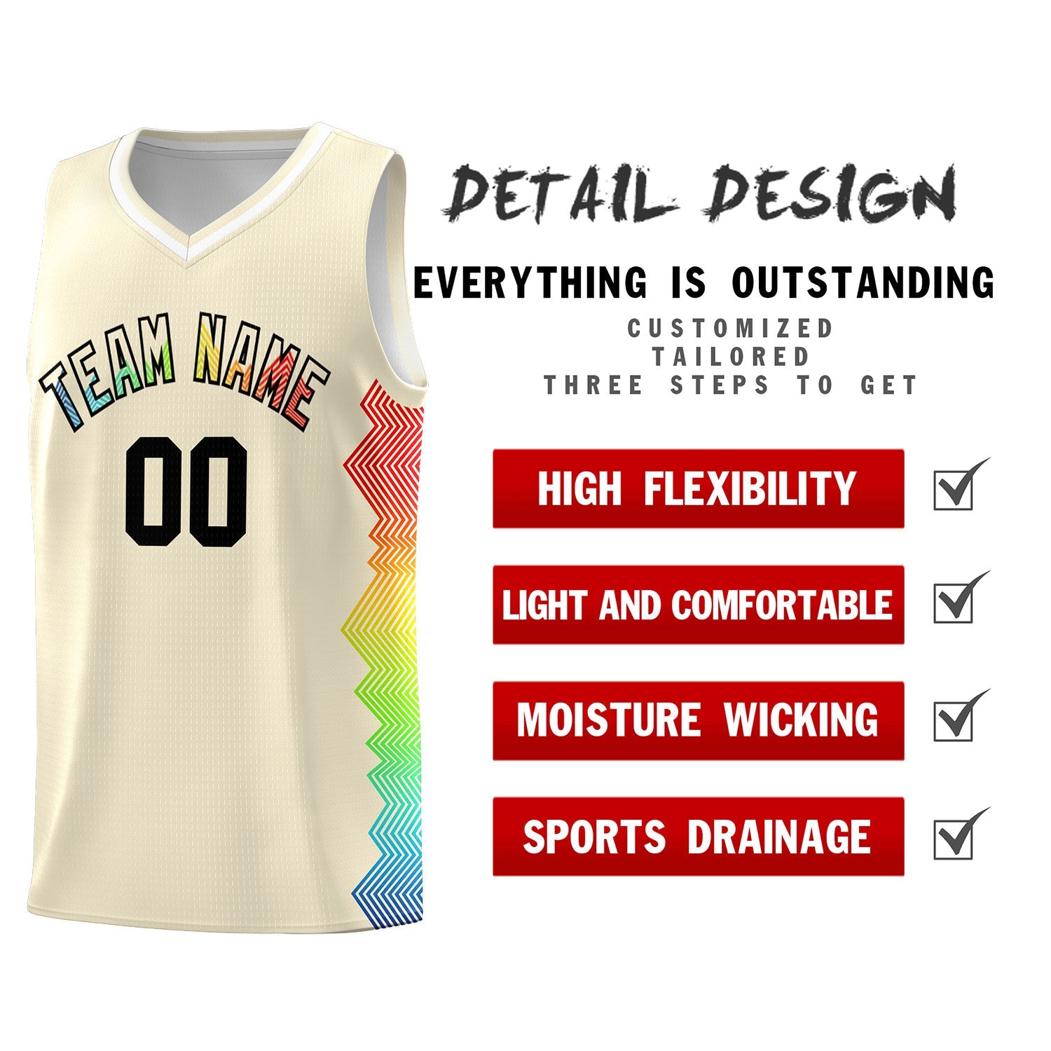 Custom Cream Denver Nuggets Rainbow Side Sports Uniform Basketball Jersey