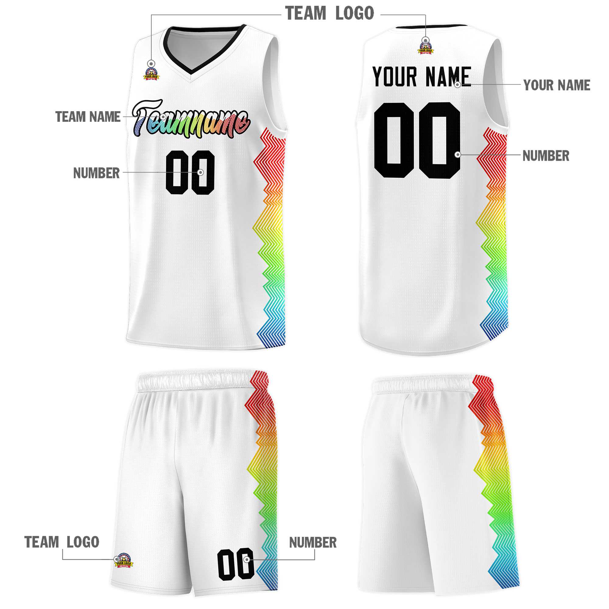 Custom White Denver Nuggets Rainbow Side Sports Uniform Basketball Jersey