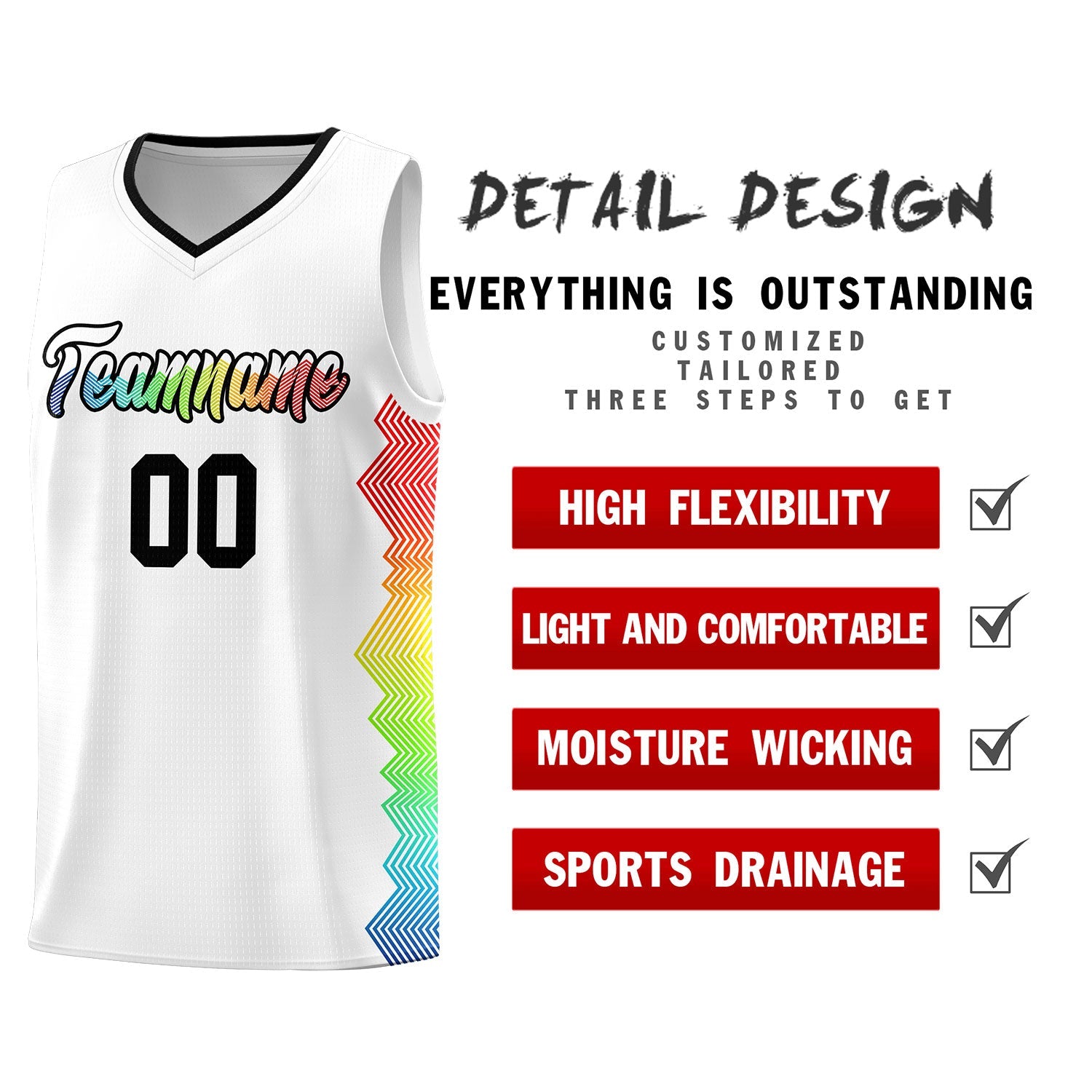 Custom White Denver Nuggets Rainbow Side Sports Uniform Basketball Jersey