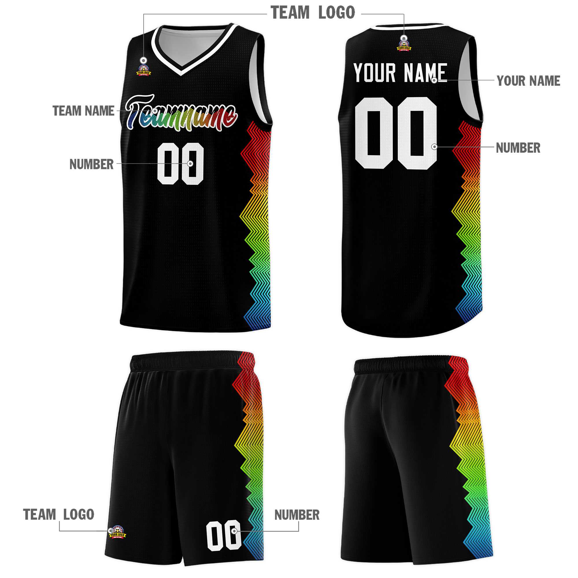 Custom Black Denver Nuggets Rainbow Side Sports Uniform Basketball Jersey