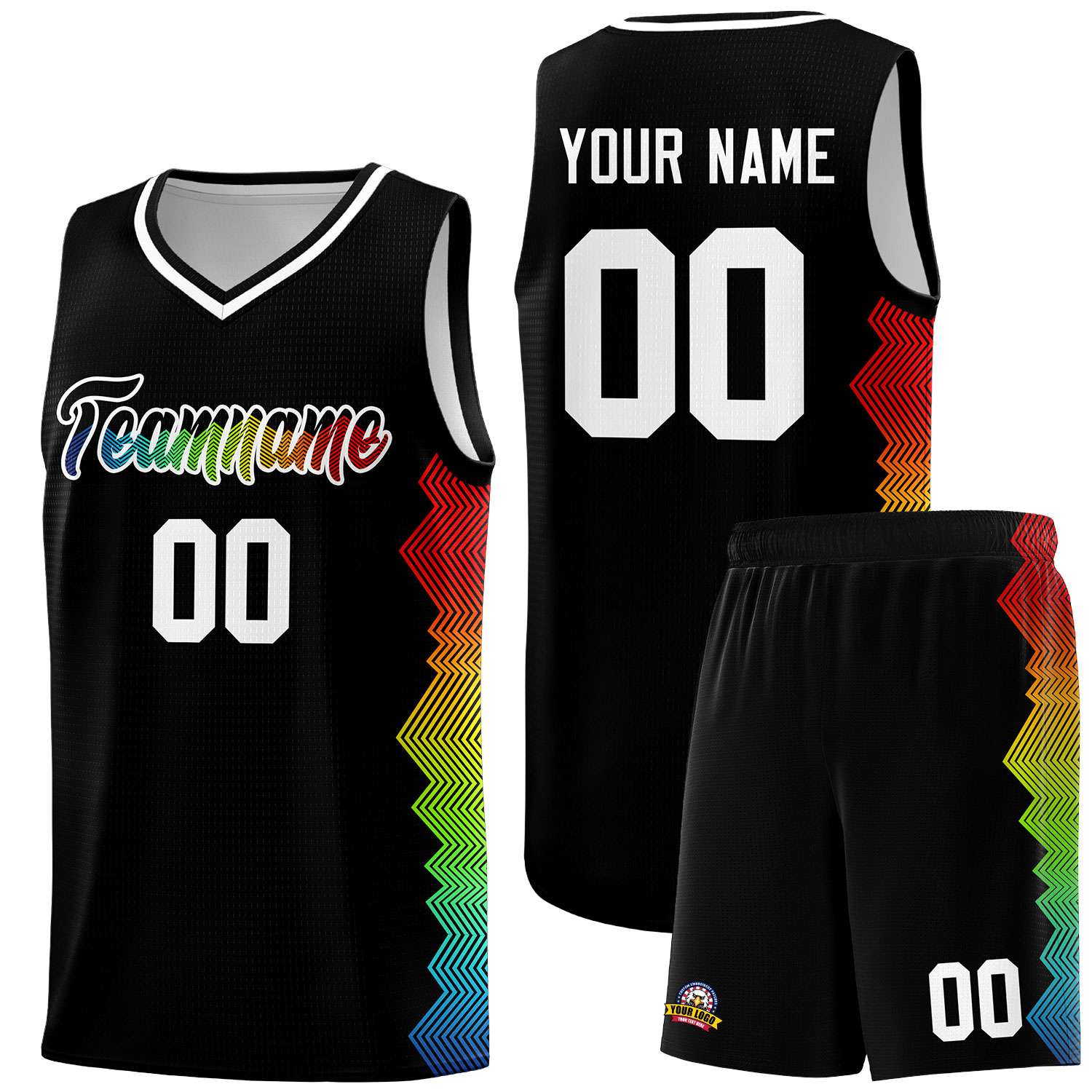 Custom Black Denver Nuggets Rainbow Side Sports Uniform Basketball Jersey