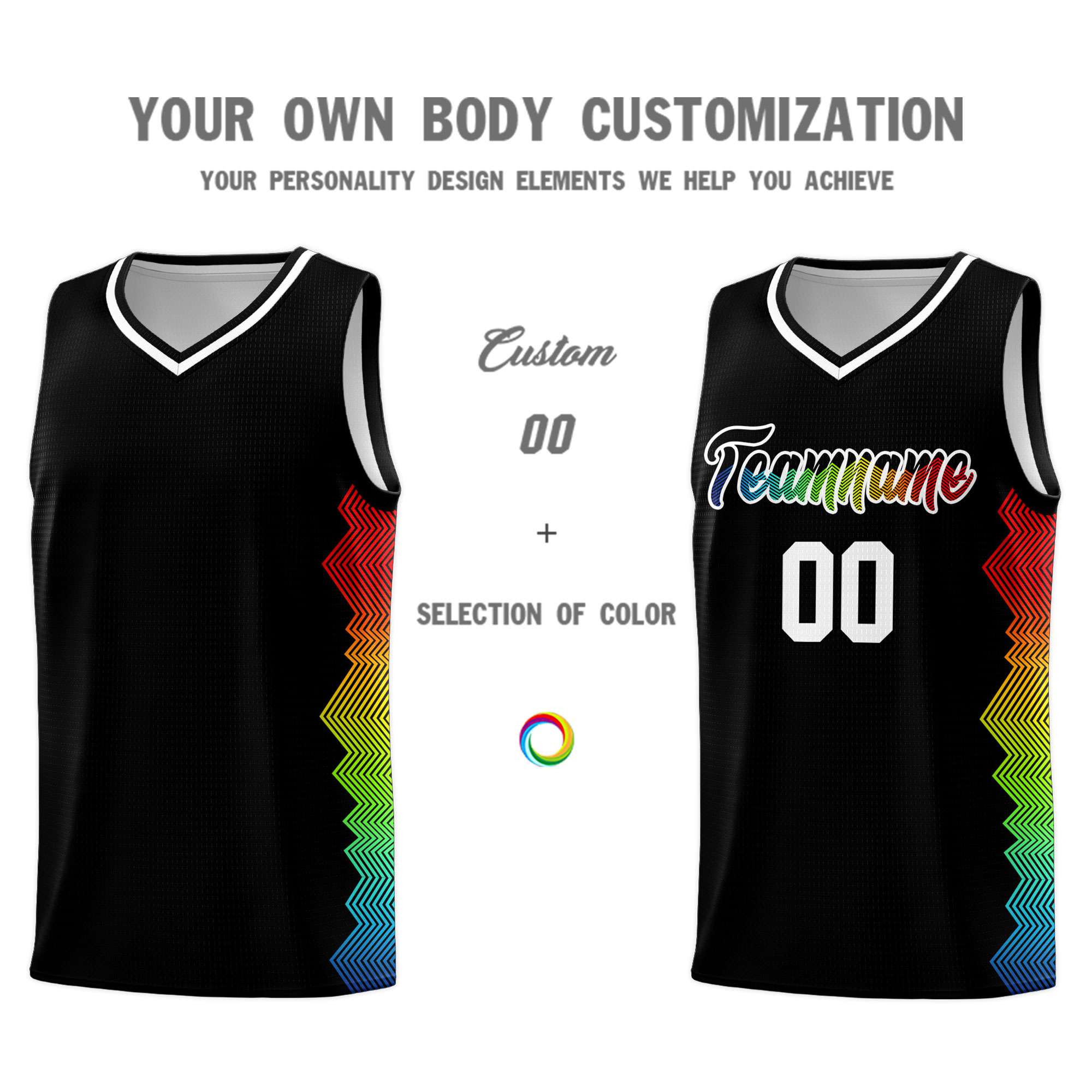 Custom Black Denver Nuggets Rainbow Side Sports Uniform Basketball Jersey