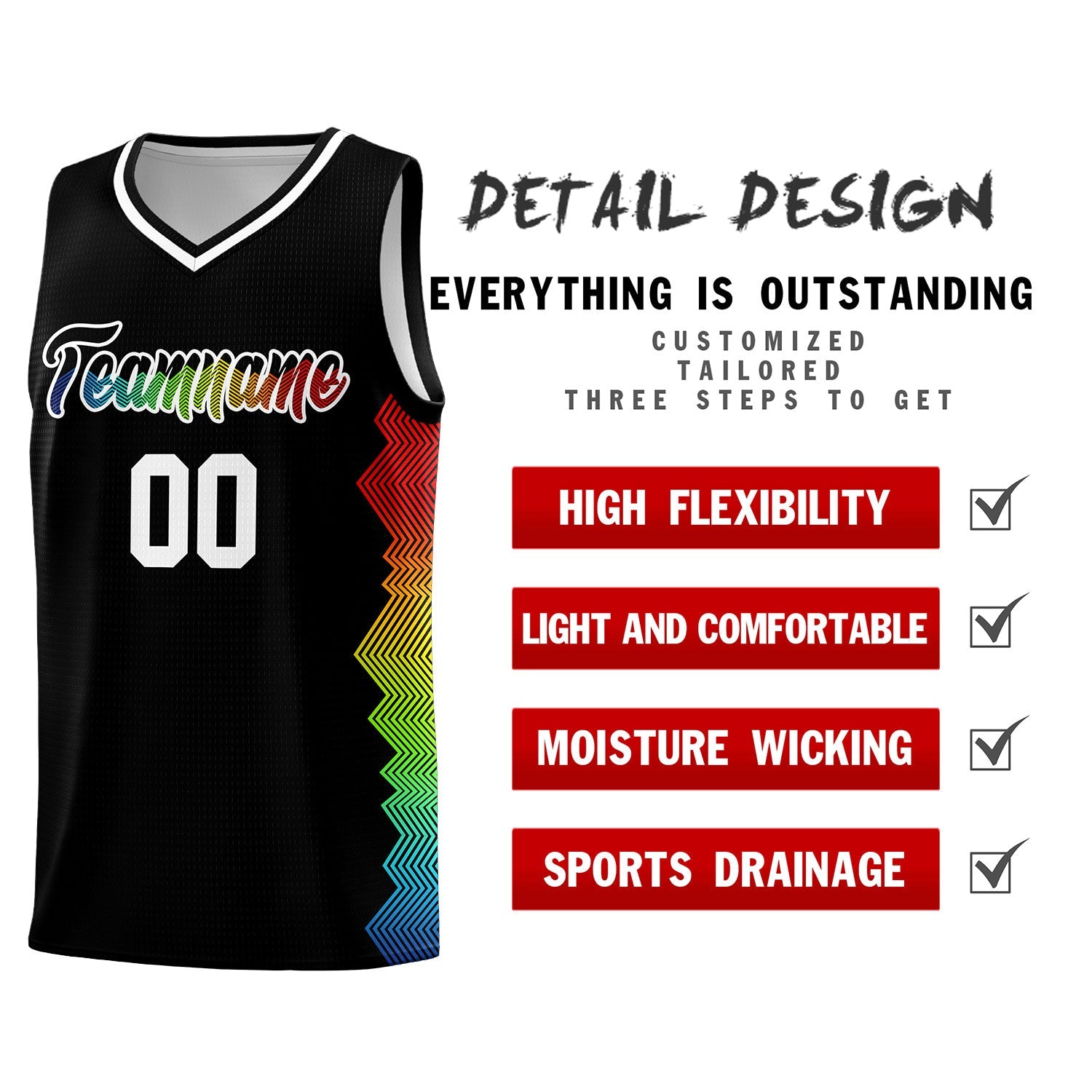 Custom Black Denver Nuggets Rainbow Side Sports Uniform Basketball Jersey