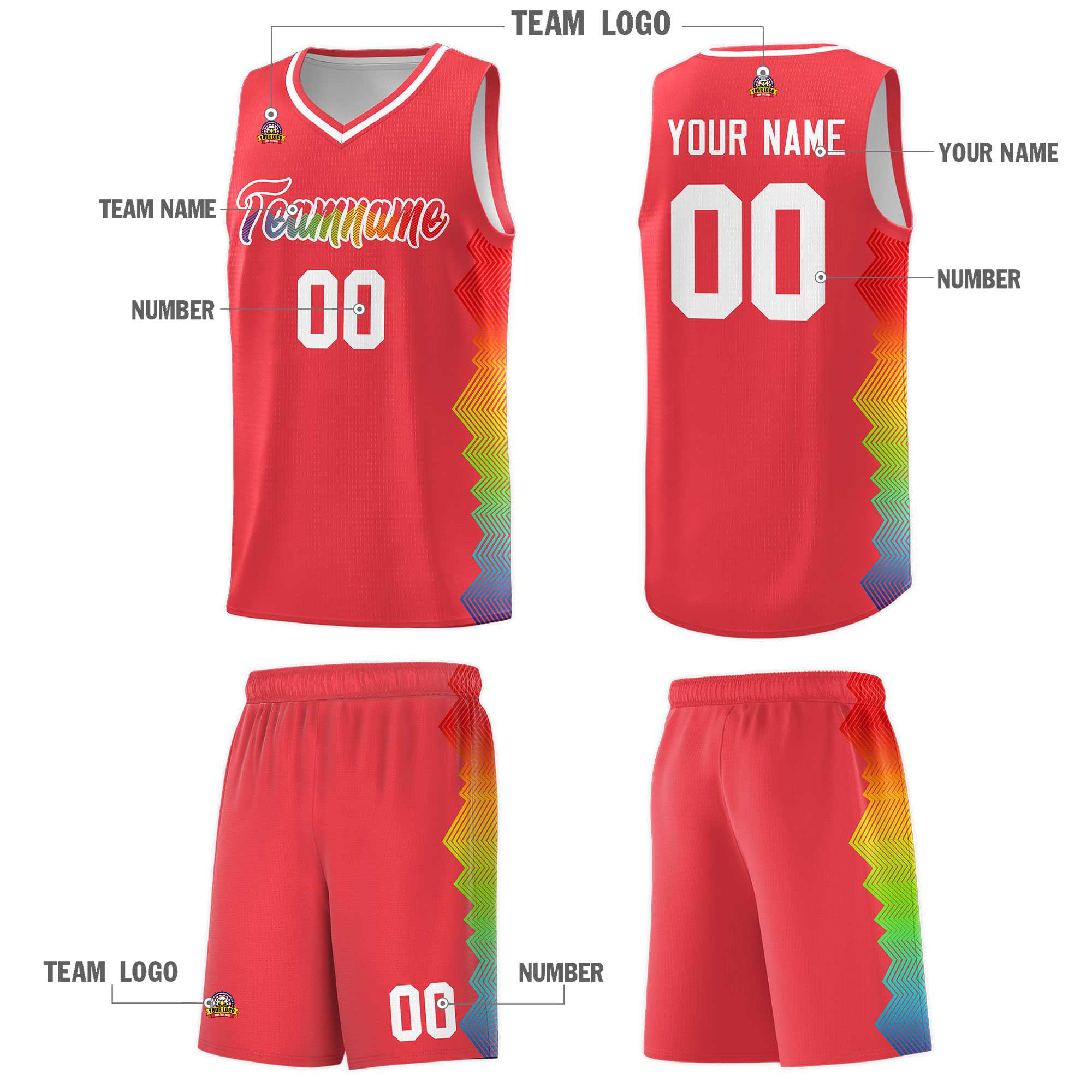 Custom Light Red Denver Nuggets Rainbow Side Sports Uniform Basketball Jersey