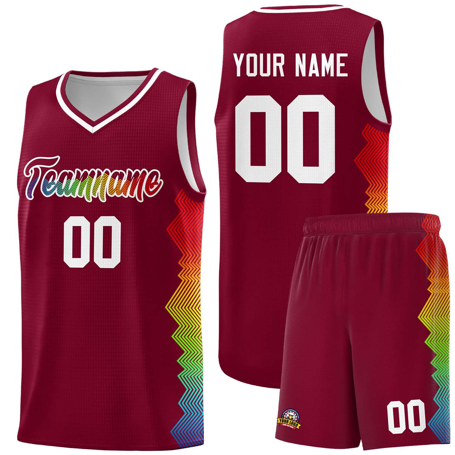 Custom Crimson Denver Nuggets Rainbow Side Sports Uniform Basketball Jersey