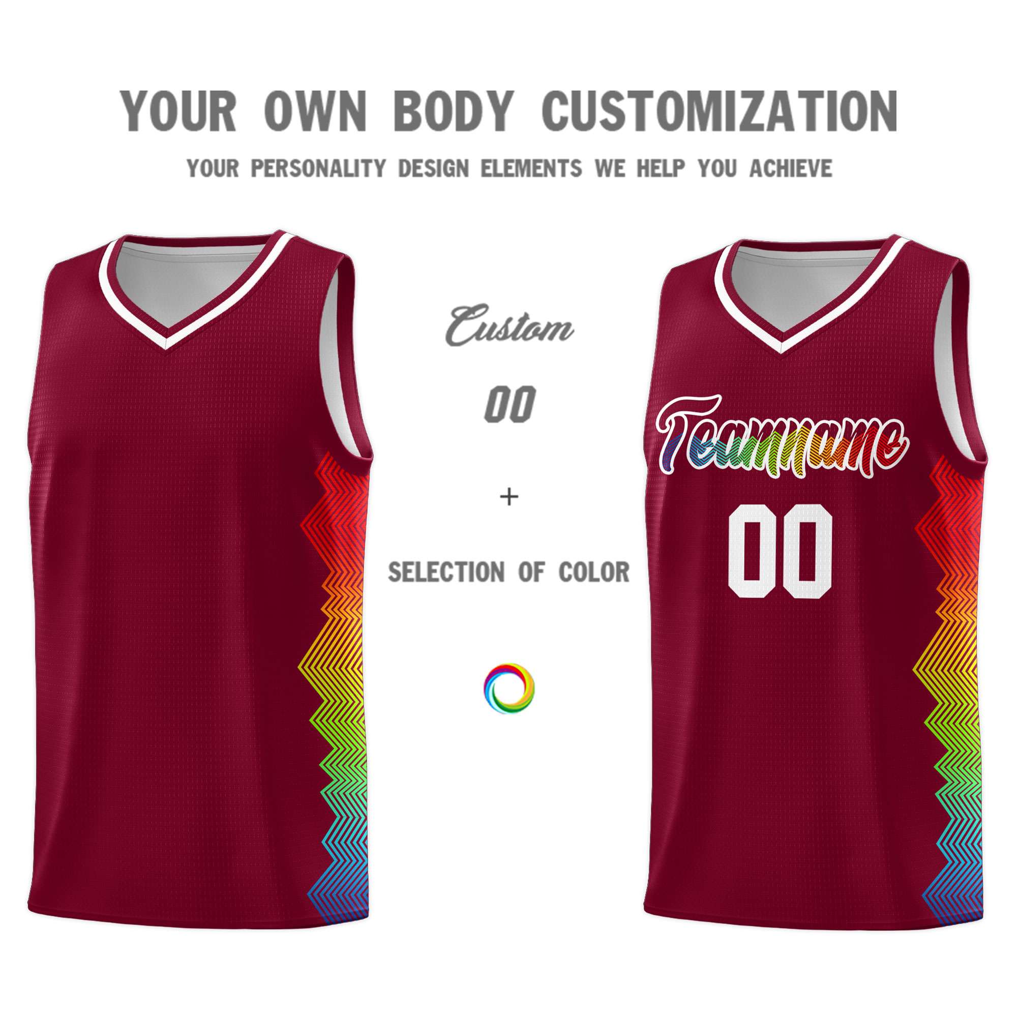 Custom Crimson Denver Nuggets Rainbow Side Sports Uniform Basketball Jersey