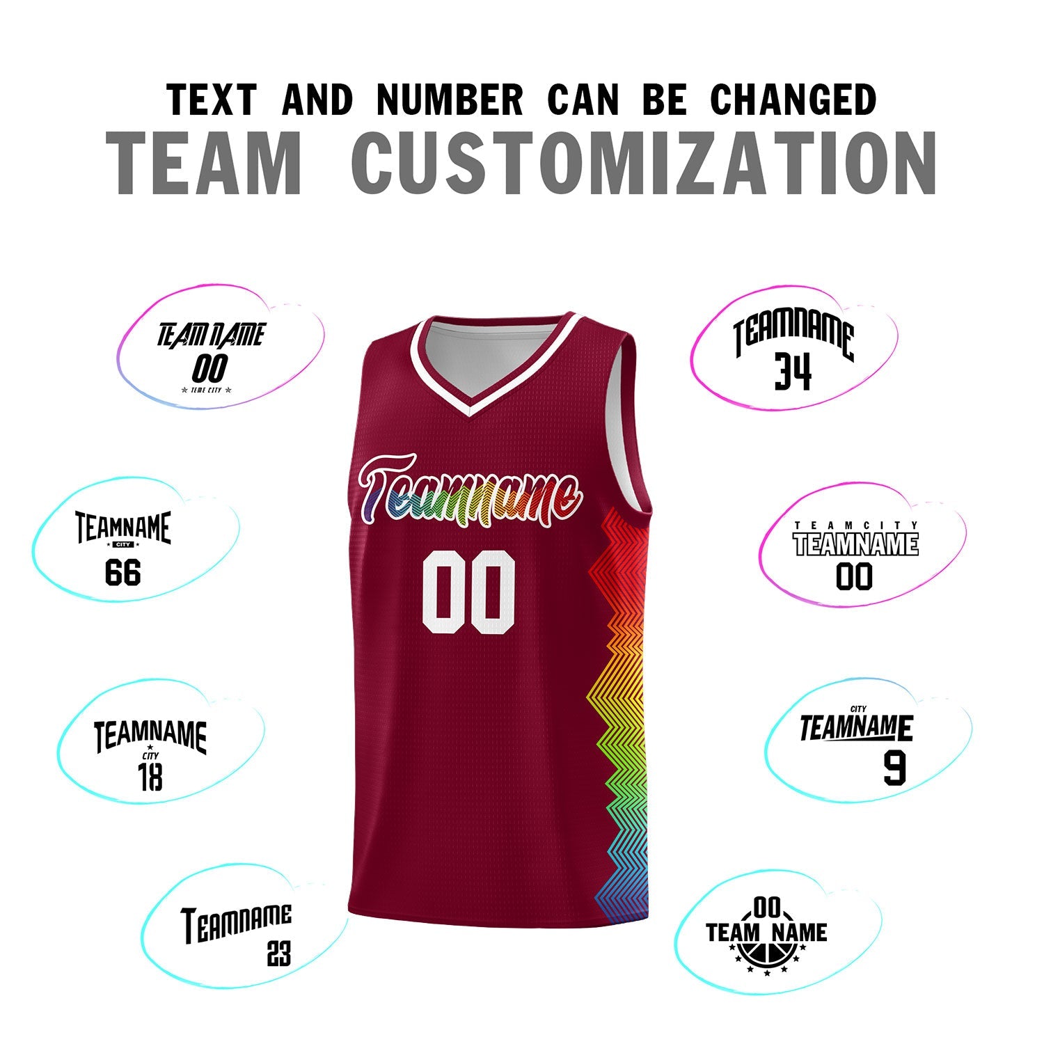 Custom Crimson Denver Nuggets Rainbow Side Sports Uniform Basketball Jersey