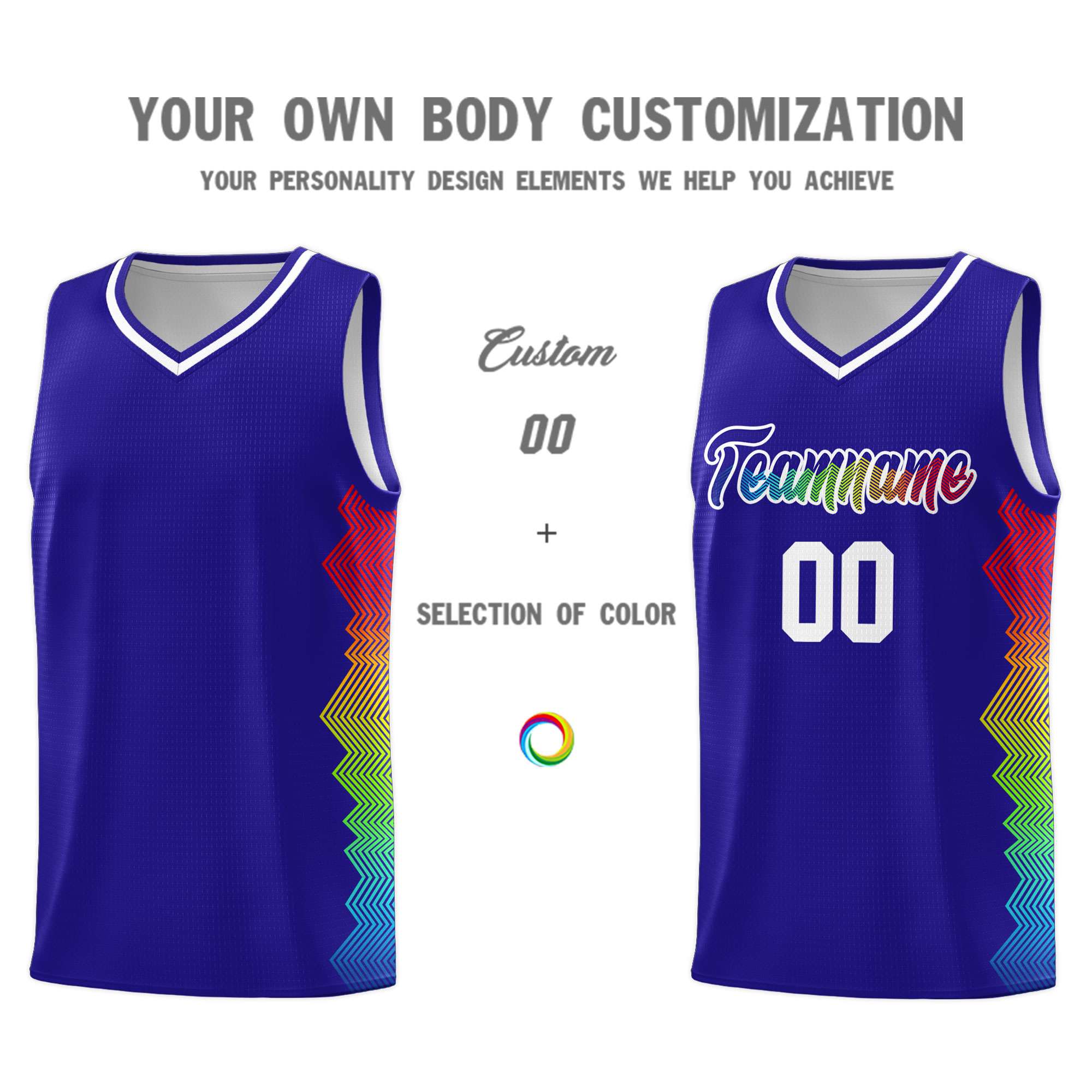 Custom Royal Denver Nuggets Rainbow Side Sports Uniform Basketball Jersey