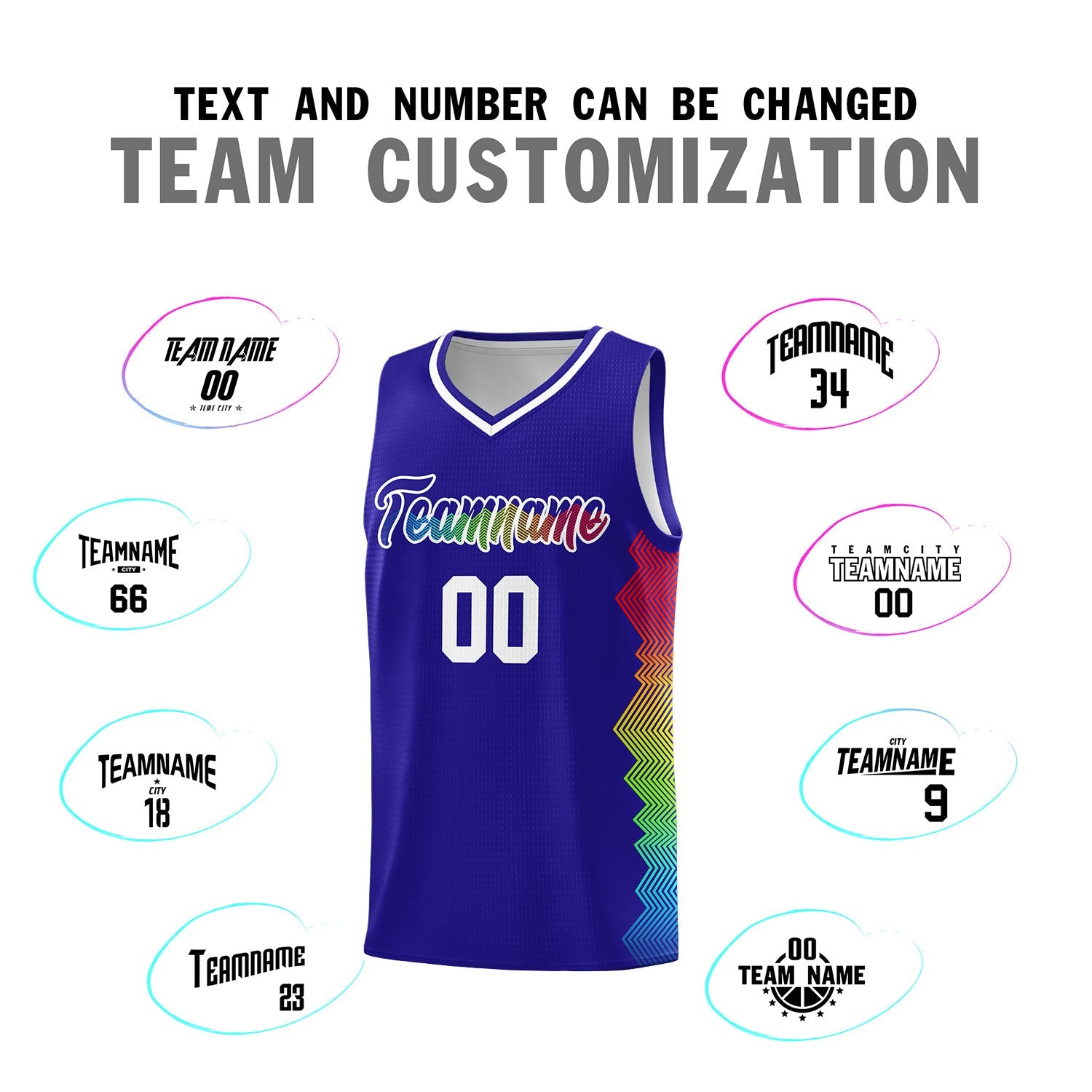 Custom Royal Denver Nuggets Rainbow Side Sports Uniform Basketball Jersey