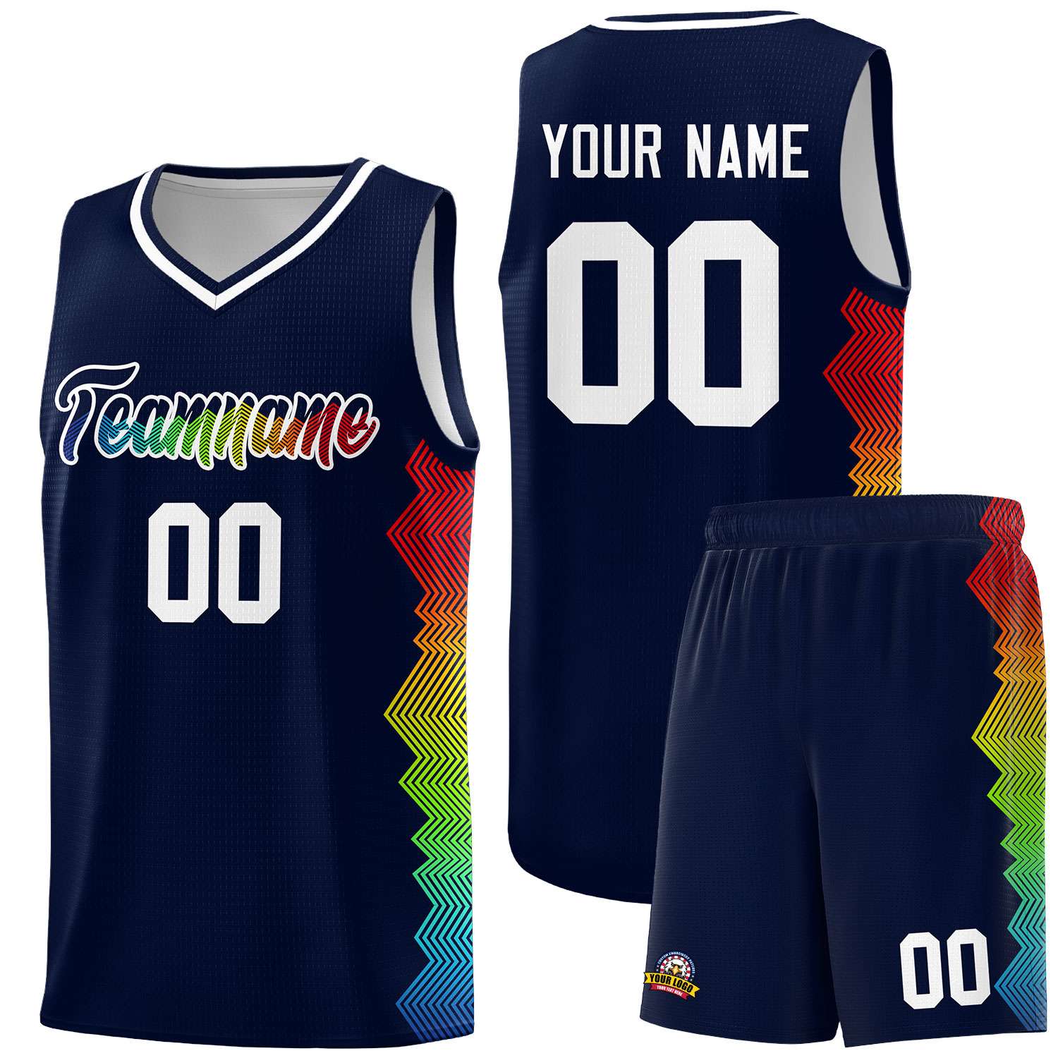 Custom Navy Denver Nuggets Rainbow Side Sports Uniform Basketball Jersey