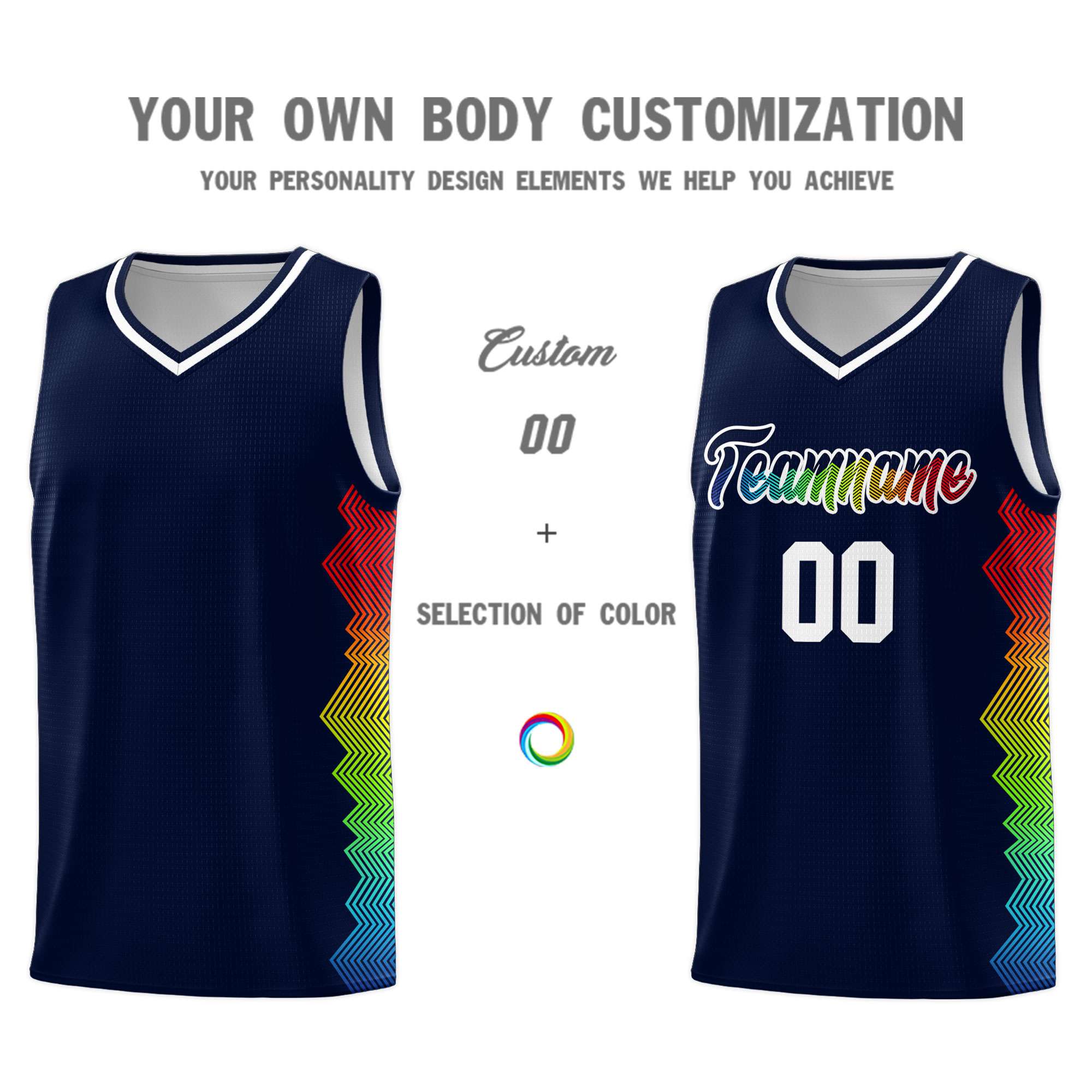 Custom Navy Denver Nuggets Rainbow Side Sports Uniform Basketball Jersey