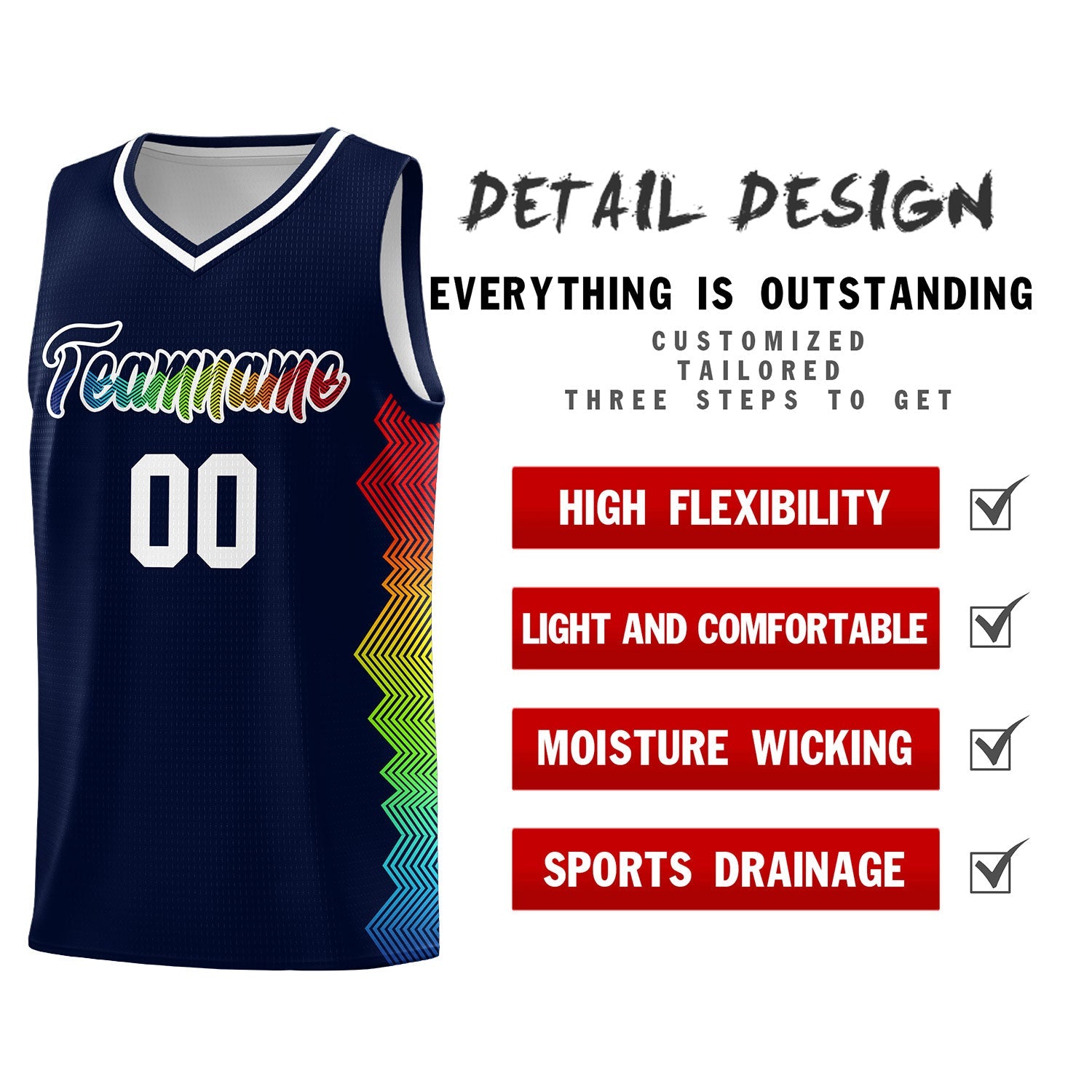 Custom Navy Denver Nuggets Rainbow Side Sports Uniform Basketball Jersey