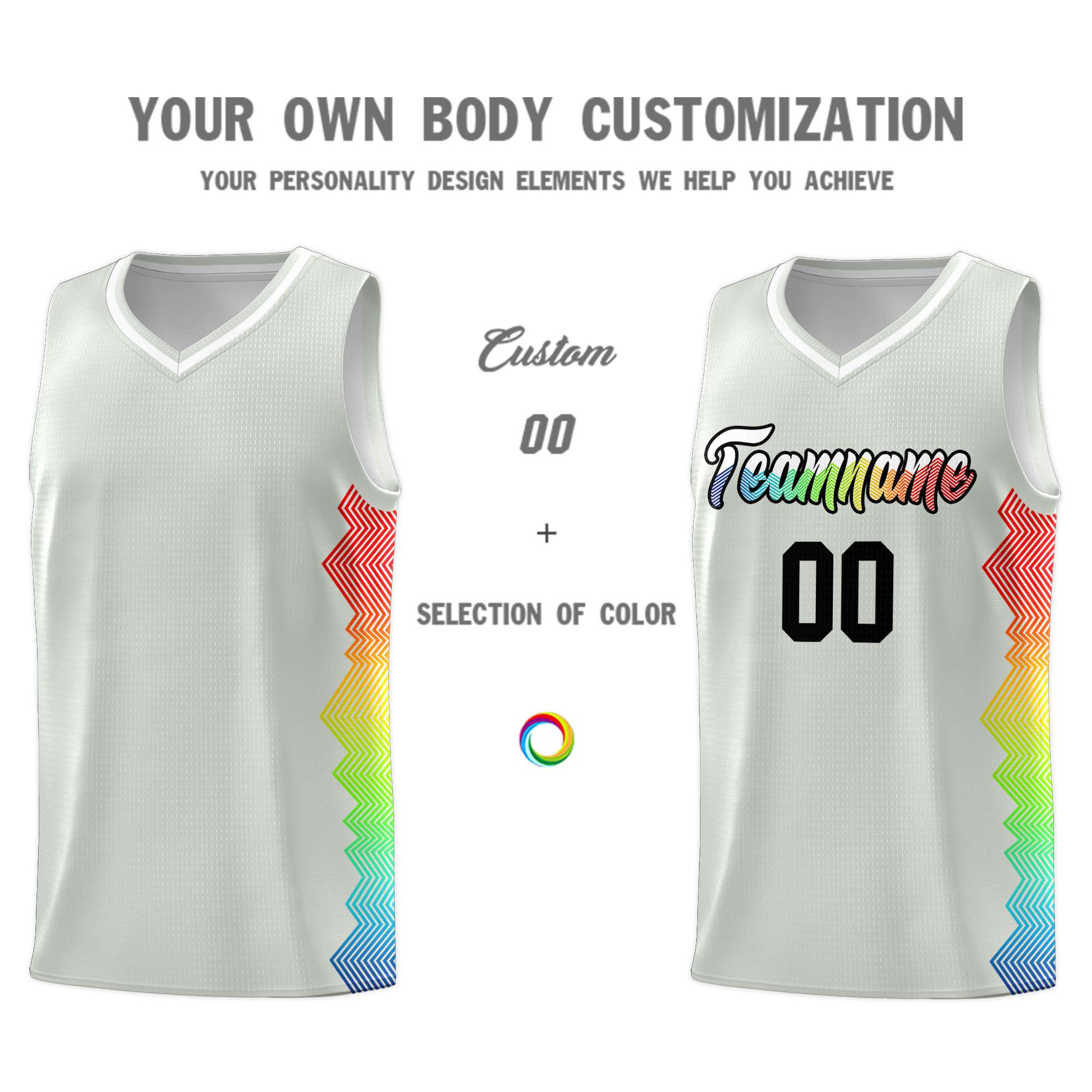 Custom Gray Denver Nuggets Rainbow Side Sports Uniform Basketball Jersey