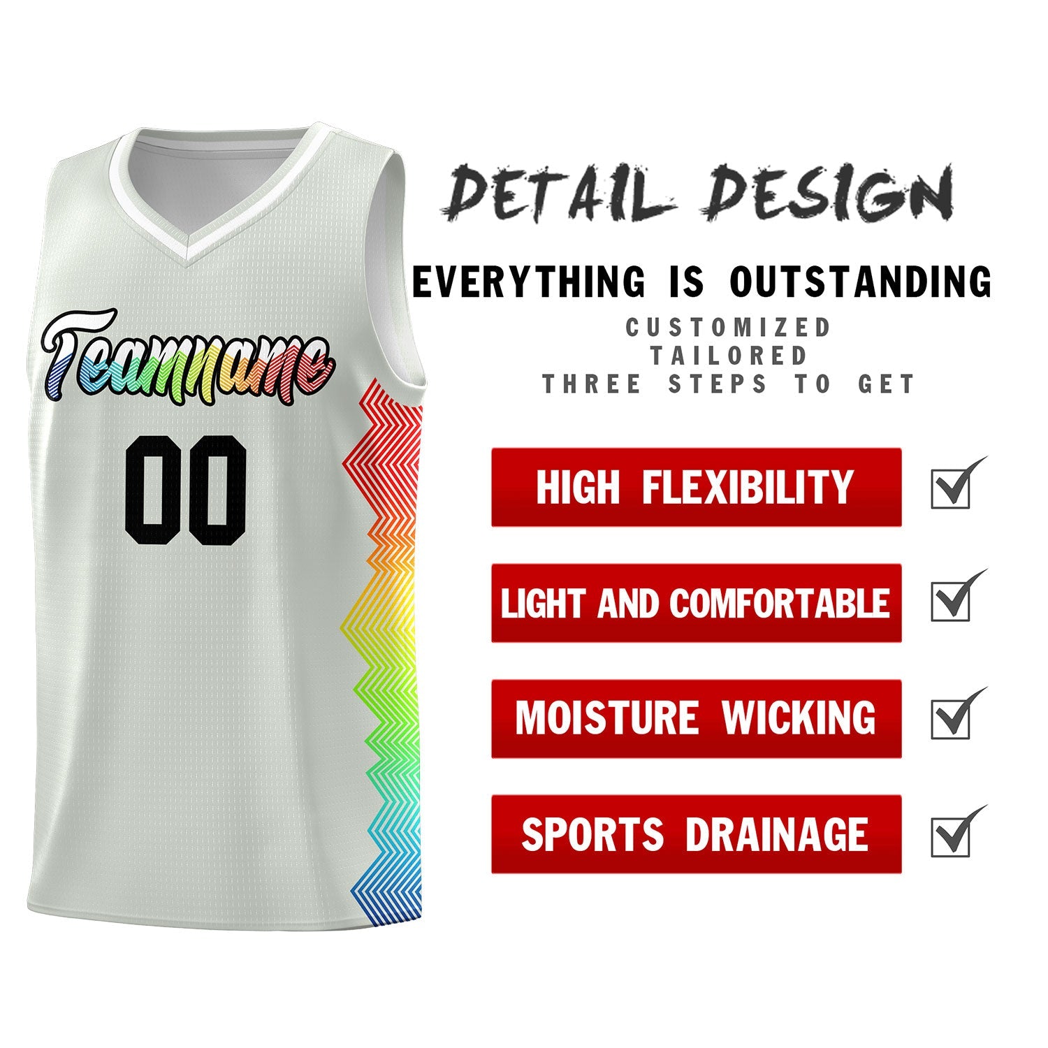 Custom Gray Denver Nuggets Rainbow Side Sports Uniform Basketball Jersey