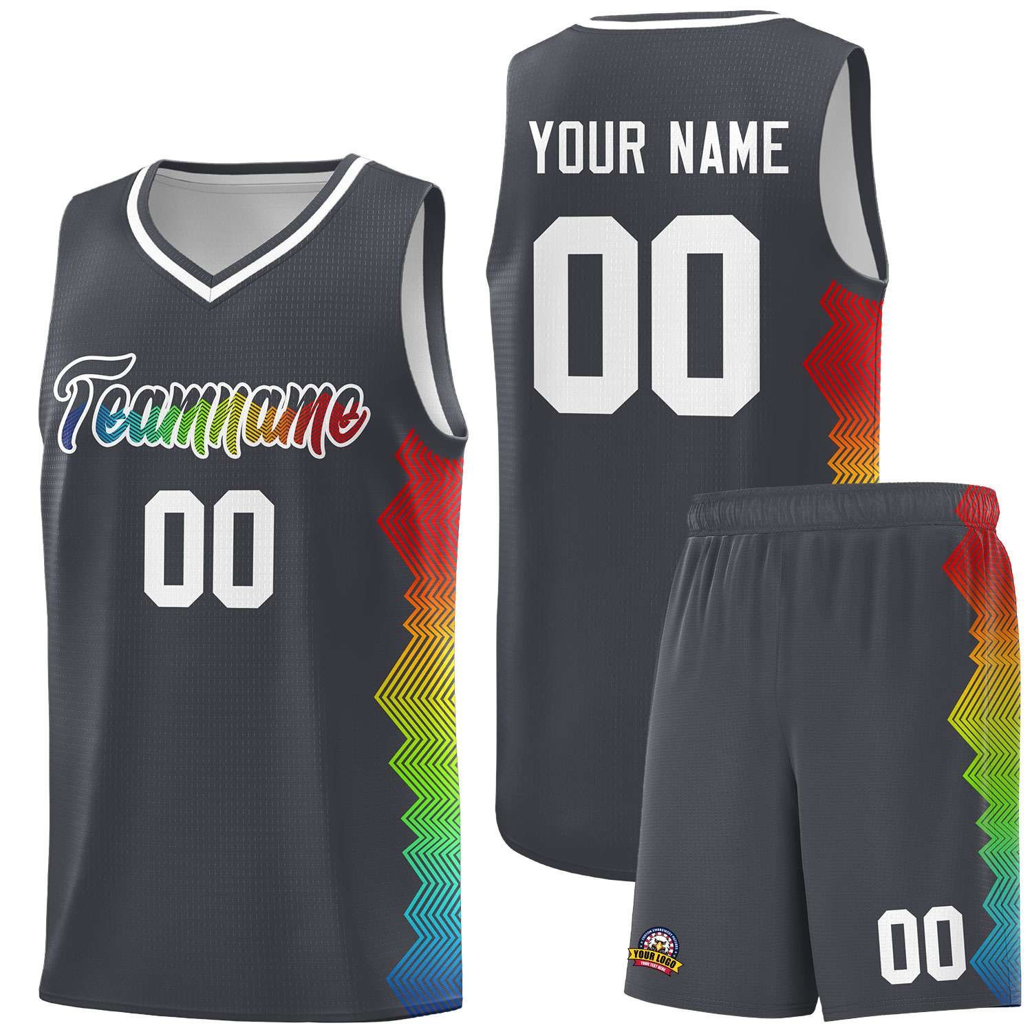 Custom Dark Gray Denver Nuggets Rainbow Side Sports Uniform Basketball Jersey