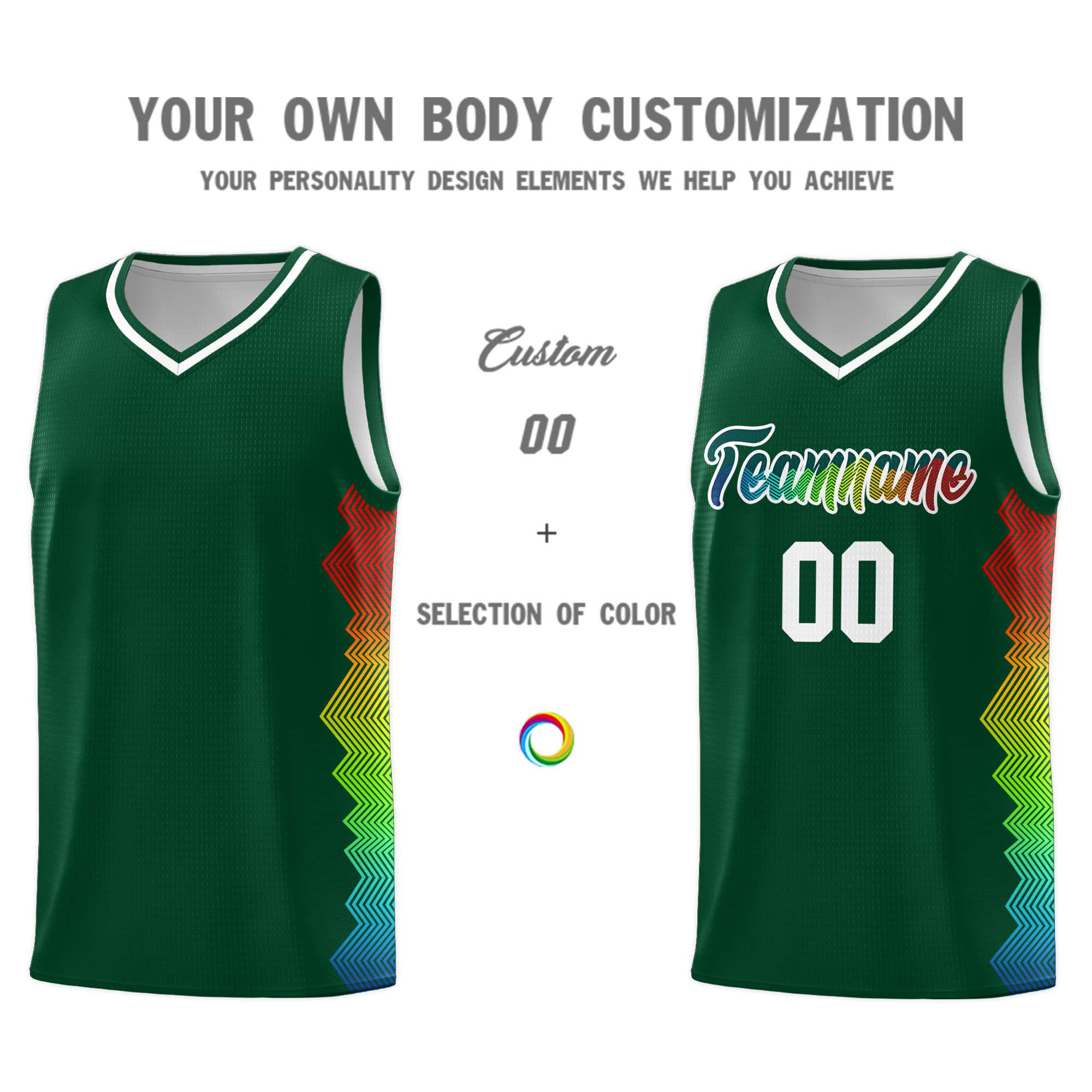 Custom Hunter Green Denver Nuggets Rainbow Side Sports Uniform Basketball Jersey