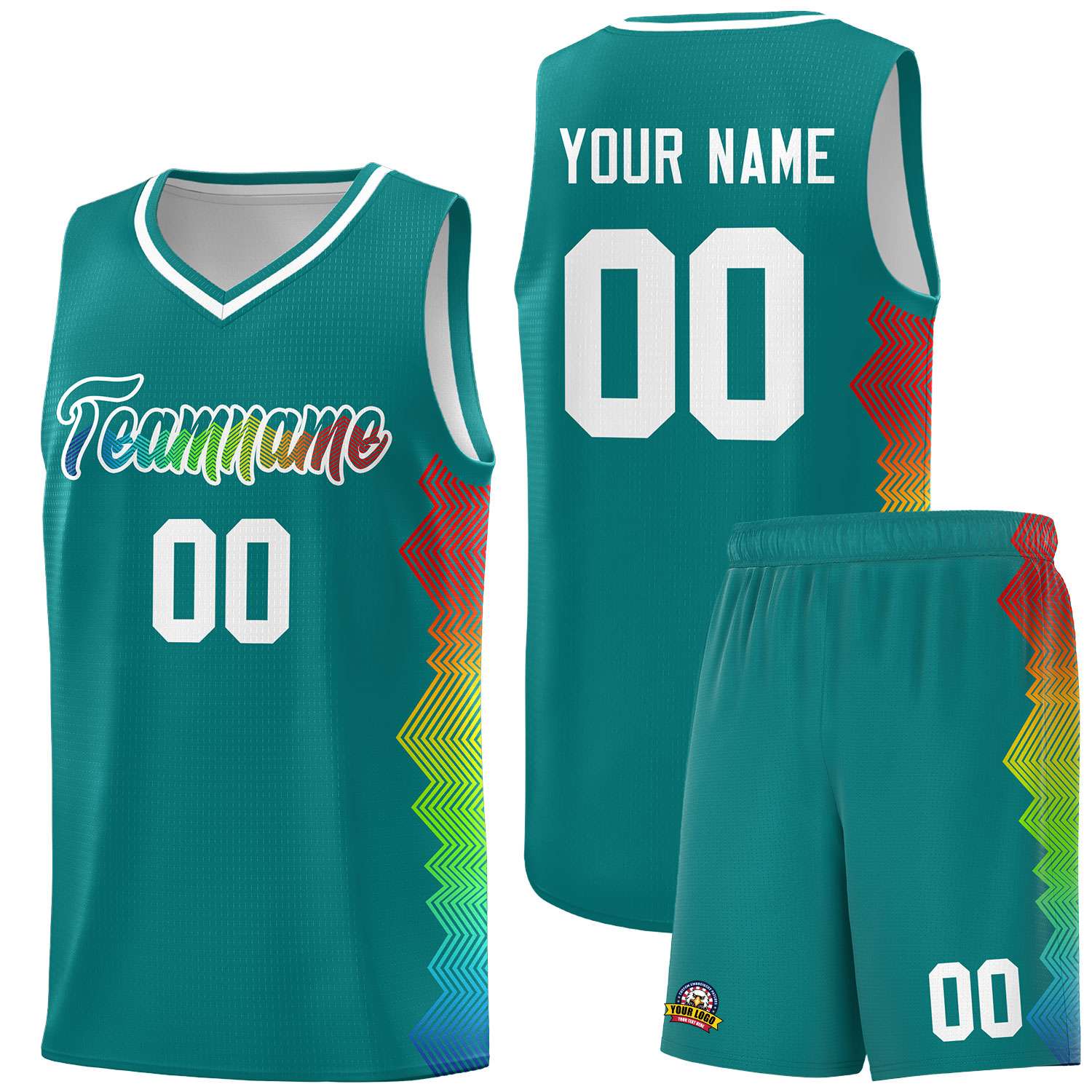 Custom Aqua Denver Nuggets Rainbow Side Sports Uniform Basketball Jersey