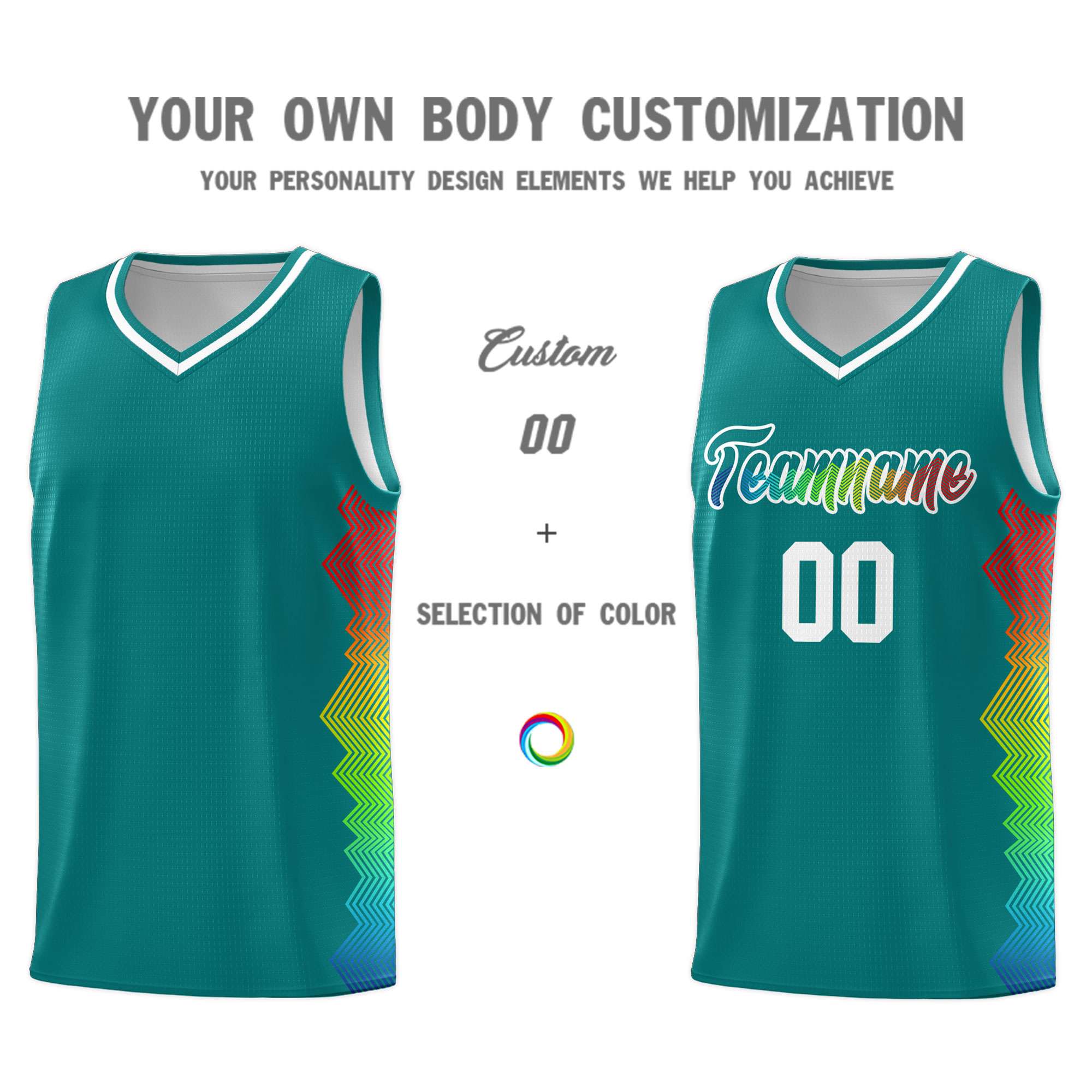 Custom Aqua Denver Nuggets Rainbow Side Sports Uniform Basketball Jersey