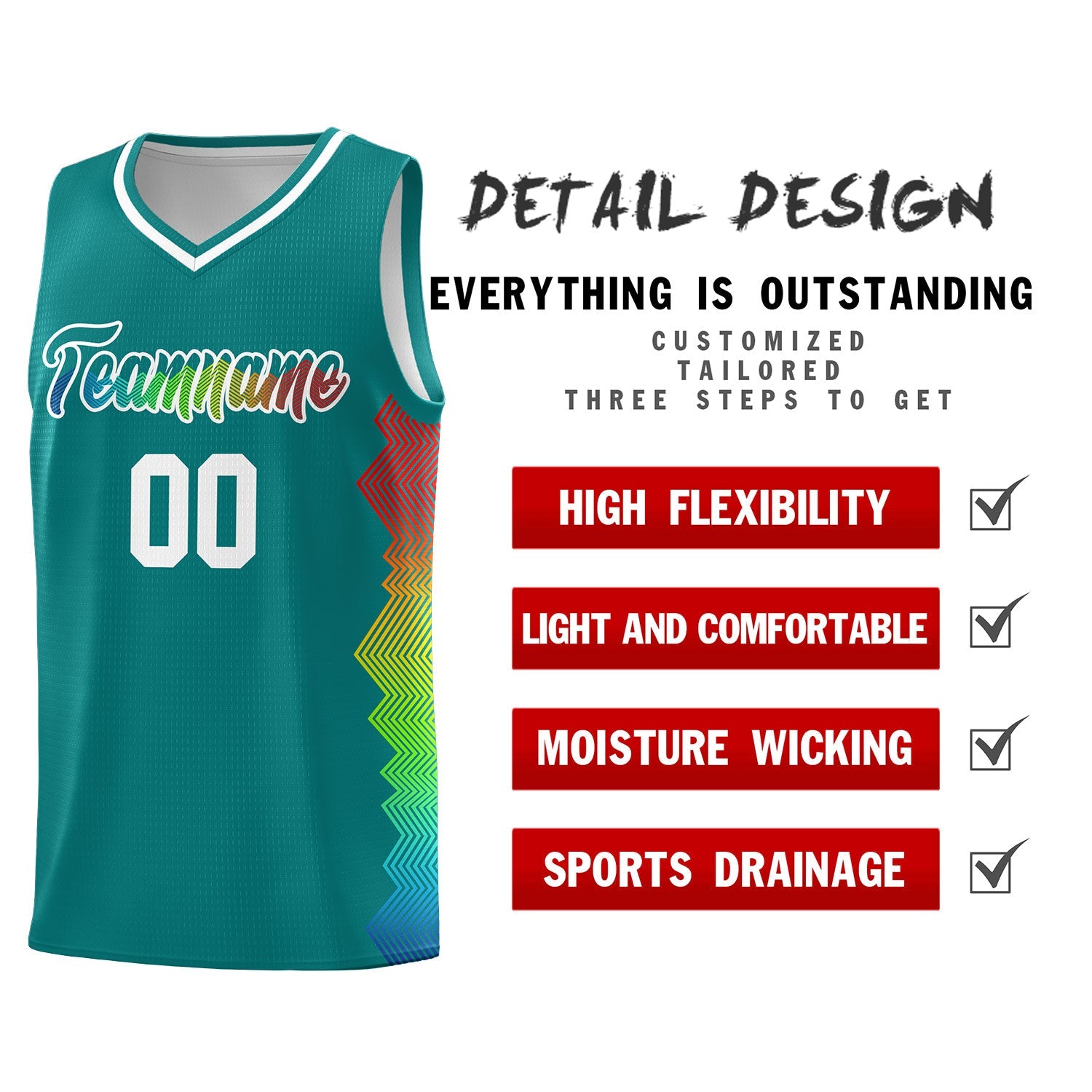 Custom Aqua Denver Nuggets Rainbow Side Sports Uniform Basketball Jersey