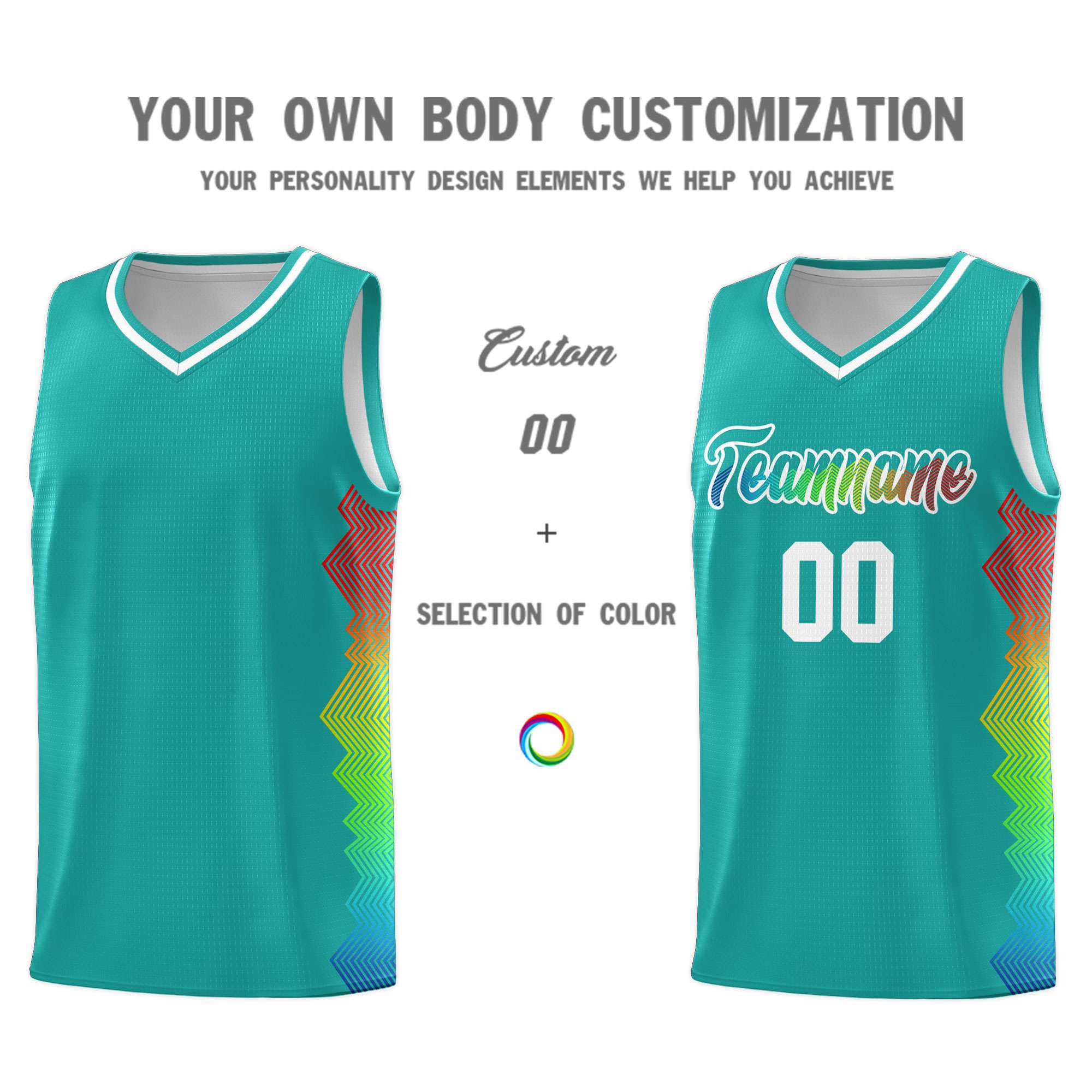 Custom Aqua Denver Nuggets Rainbow Side Sports Uniform Basketball Jersey