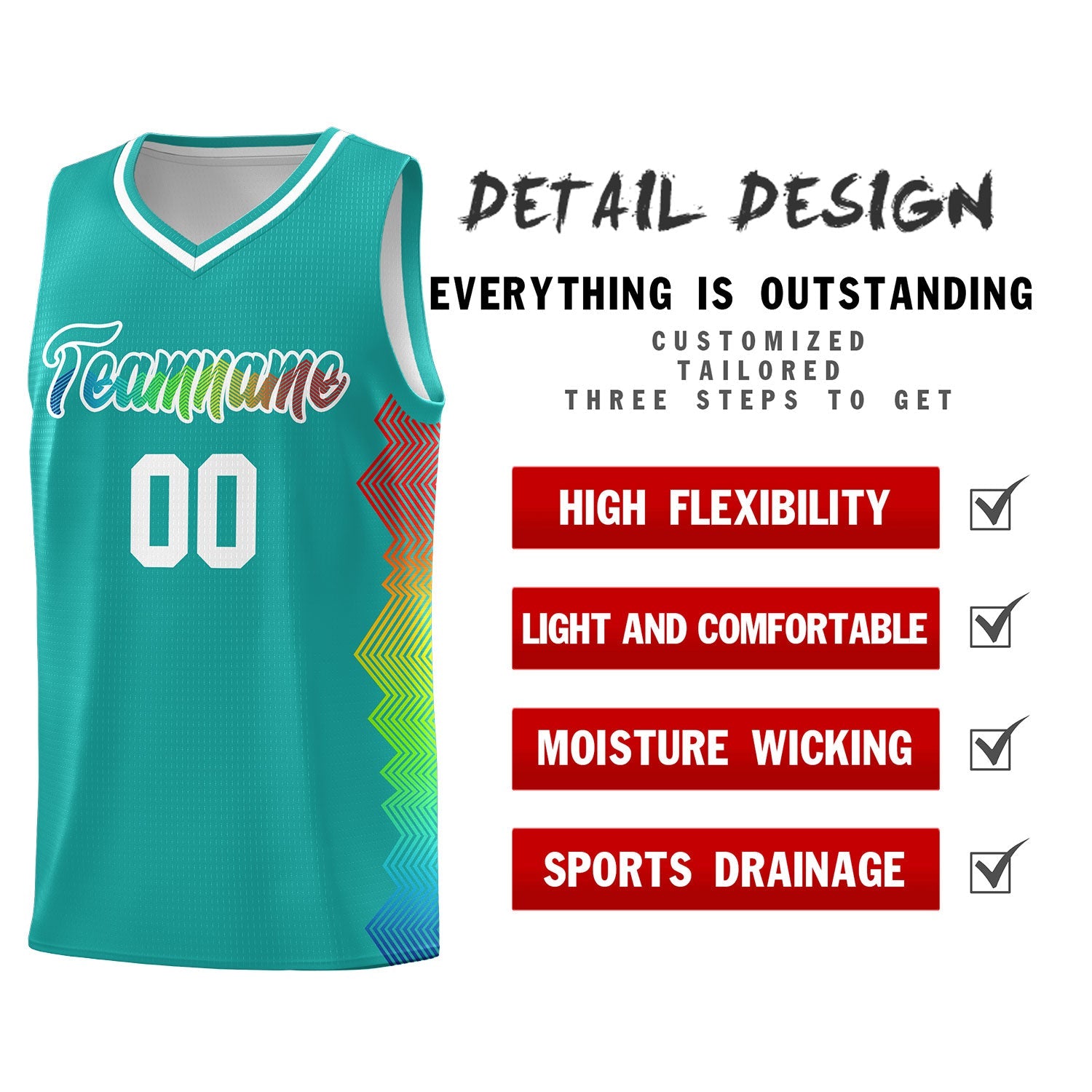 Custom Aqua Denver Nuggets Rainbow Side Sports Uniform Basketball Jersey