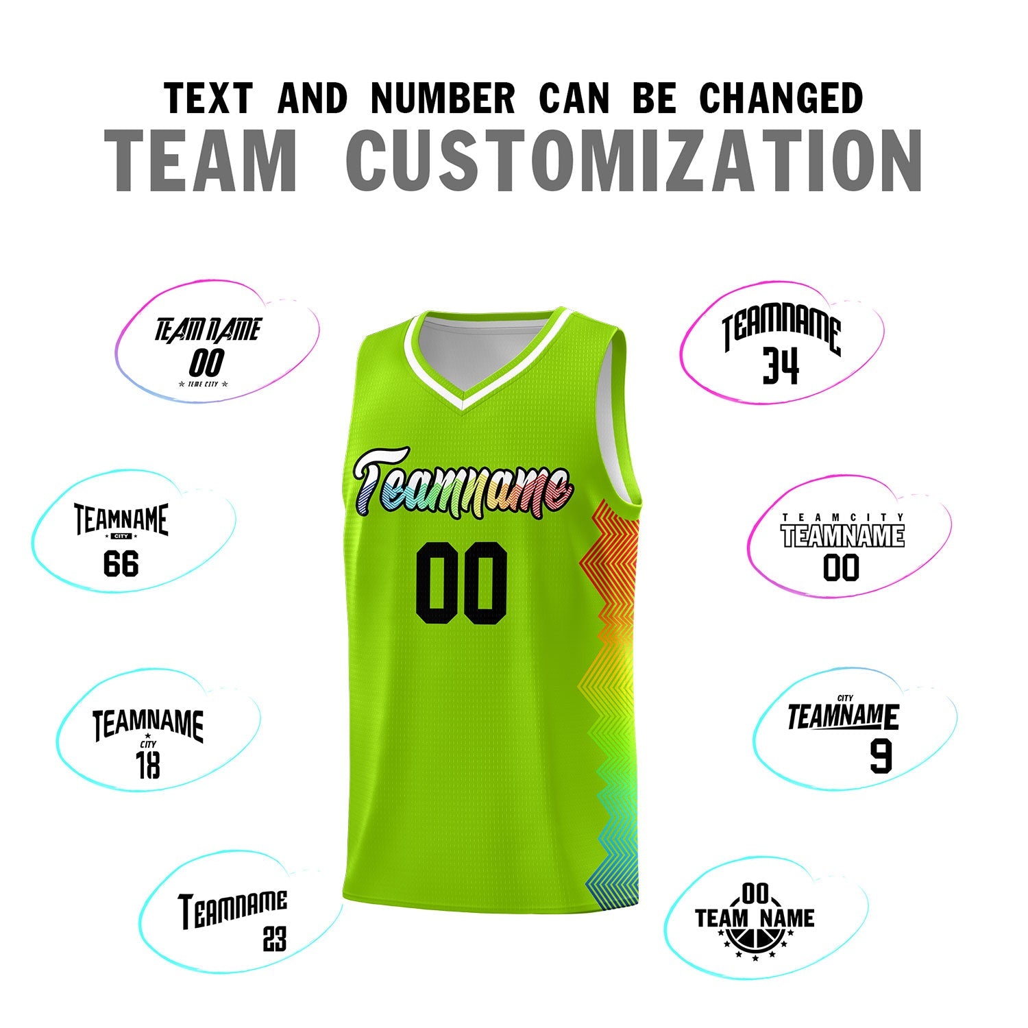 Custom Neon Green Denver Nuggets Rainbow Side Sports Uniform Basketball Jersey