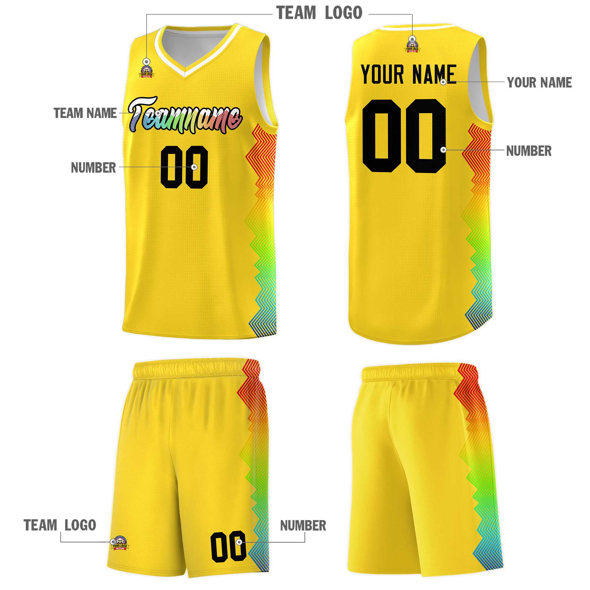 Custom Gold Denver Nuggets Rainbow Side Sports Uniform Basketball Jersey