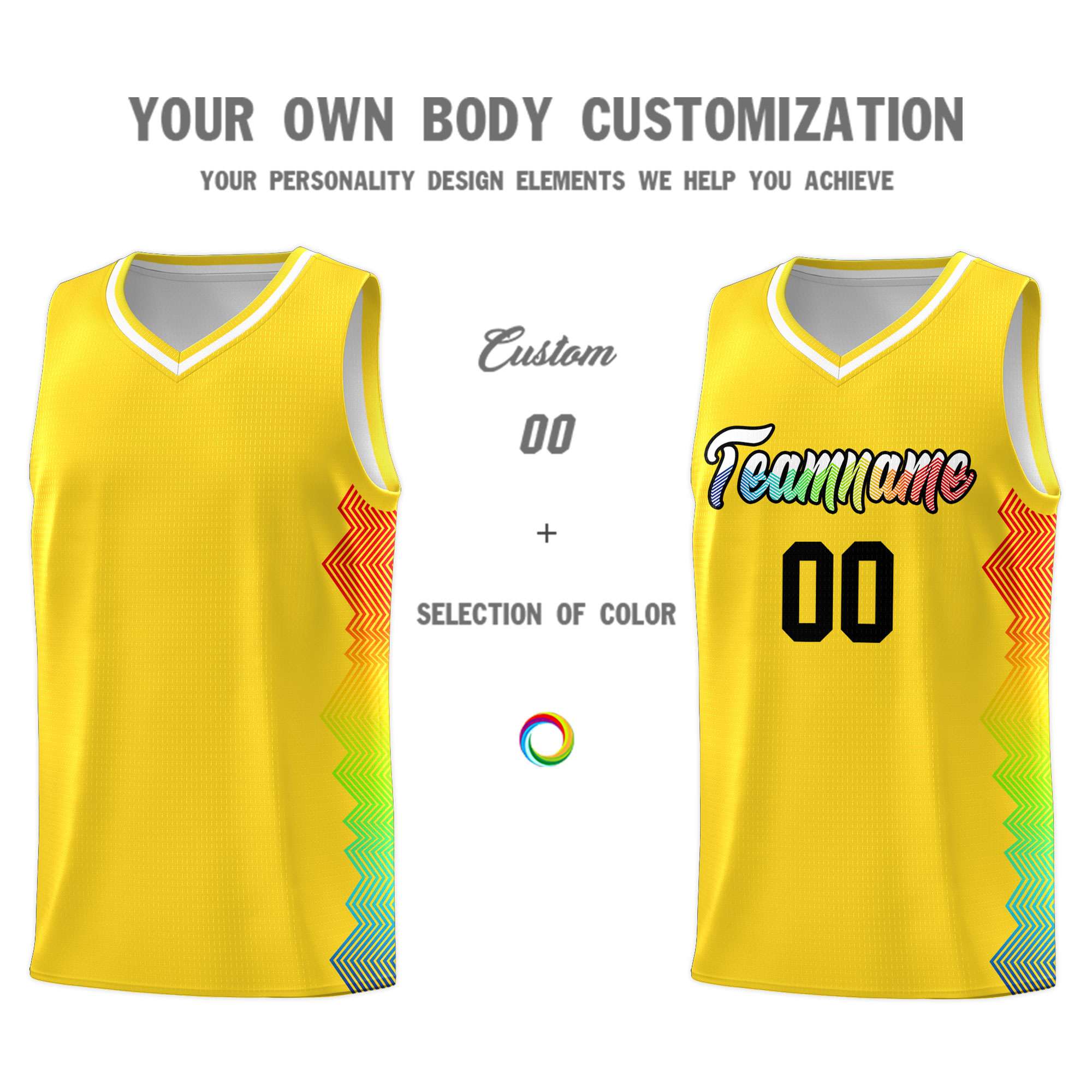 Custom Gold Denver Nuggets Rainbow Side Sports Uniform Basketball Jersey