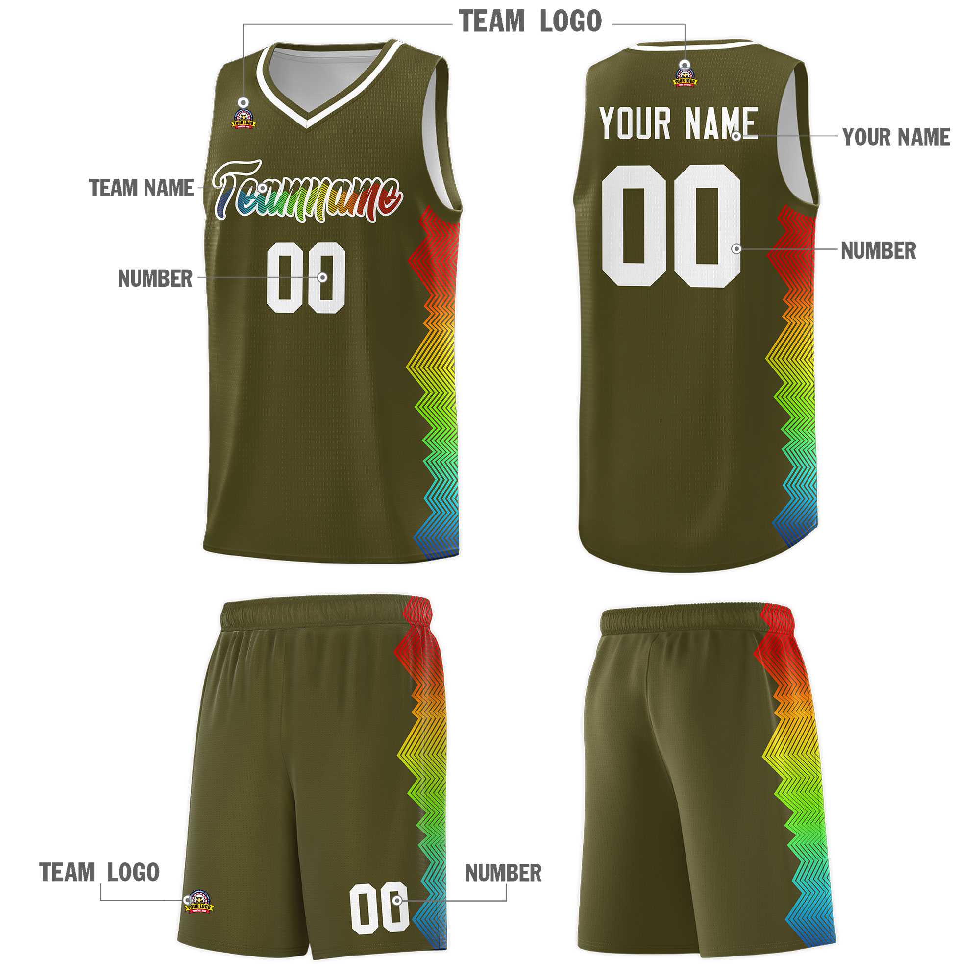 Custom Olive Denver Nuggets Rainbow Side Sports Uniform Basketball Jersey