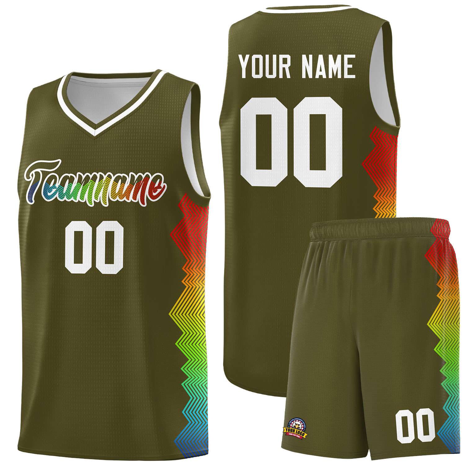 Custom Olive Denver Nuggets Rainbow Side Sports Uniform Basketball Jersey