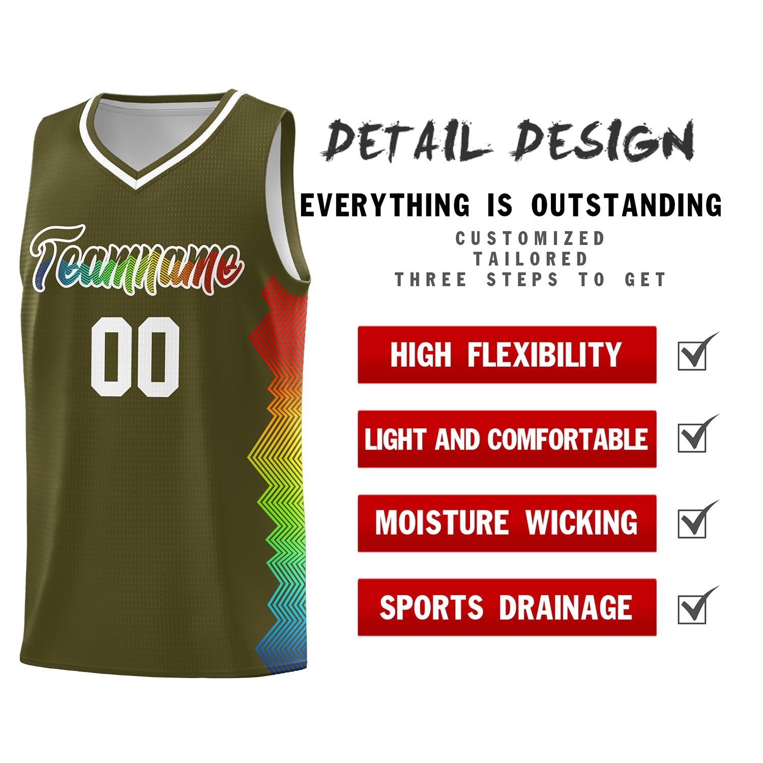 Custom Olive Denver Nuggets Rainbow Side Sports Uniform Basketball Jersey