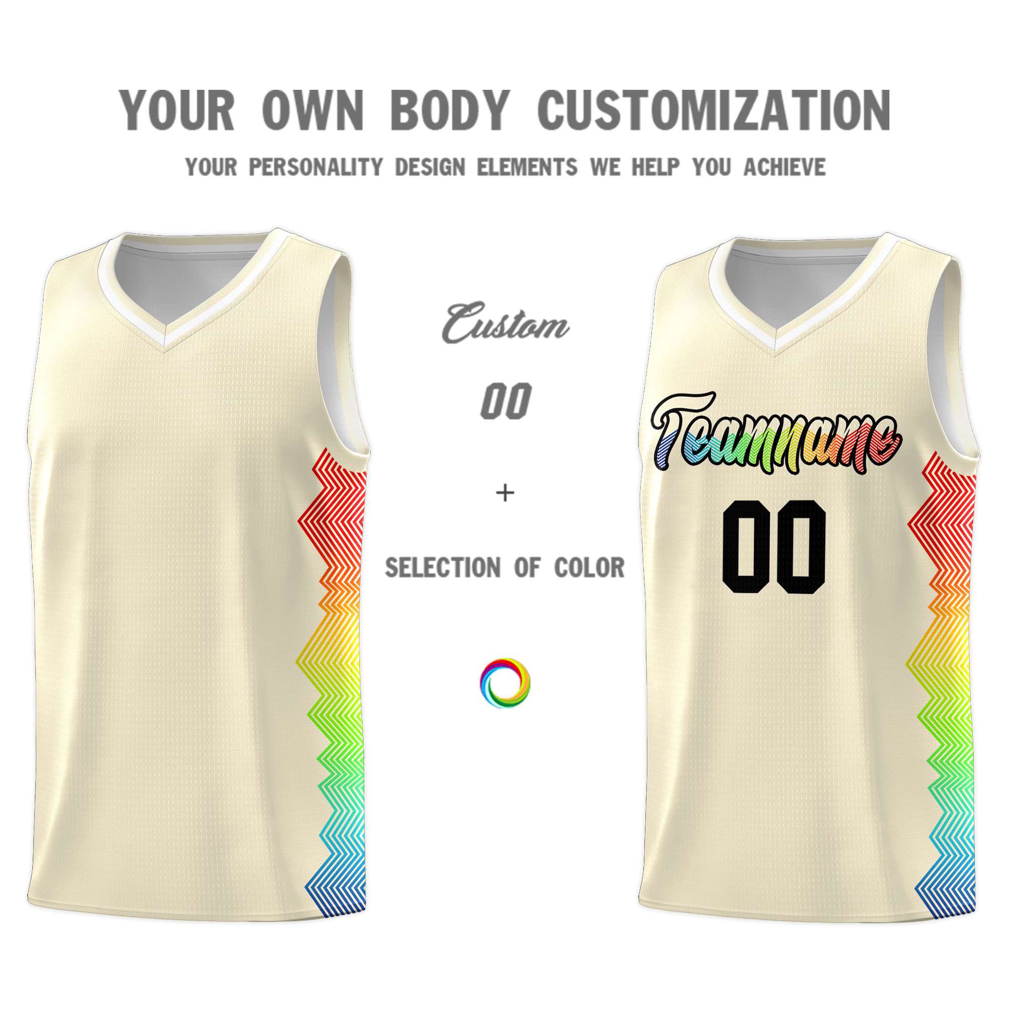 Custom Cream Denver Nuggets Rainbow Side Sports Uniform Basketball Jersey