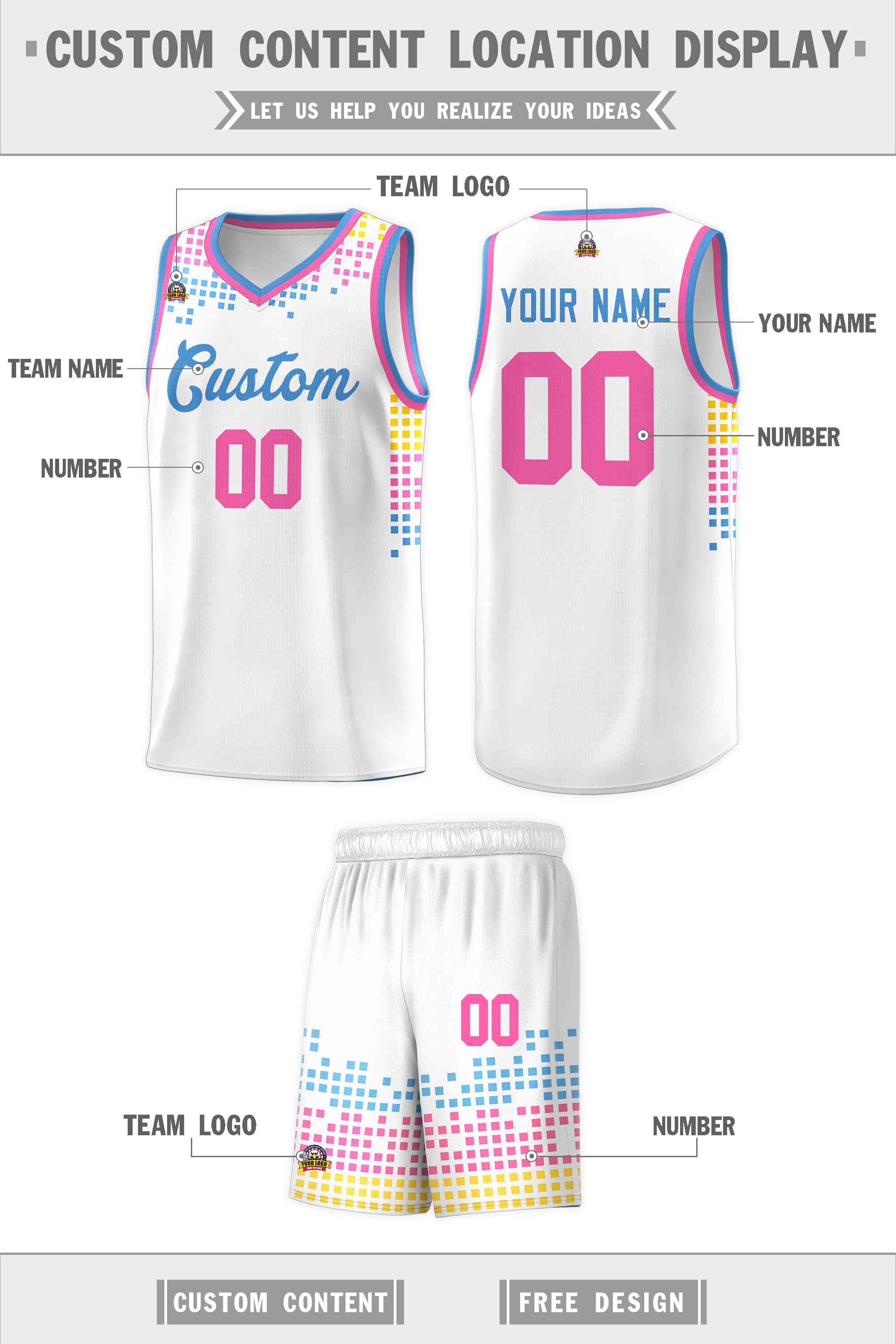 Custom White Square Grid Graffiti Pattern Sports Uniform Basketball Jersey