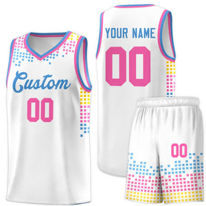 Custom White Square Grid Graffiti Pattern Sports Uniform Basketball Jersey