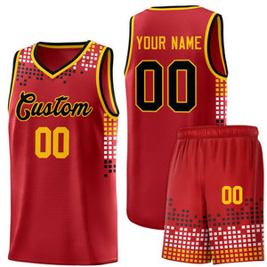 Custom Red Square Grid Graffiti Pattern Sports Uniform Basketball Jersey