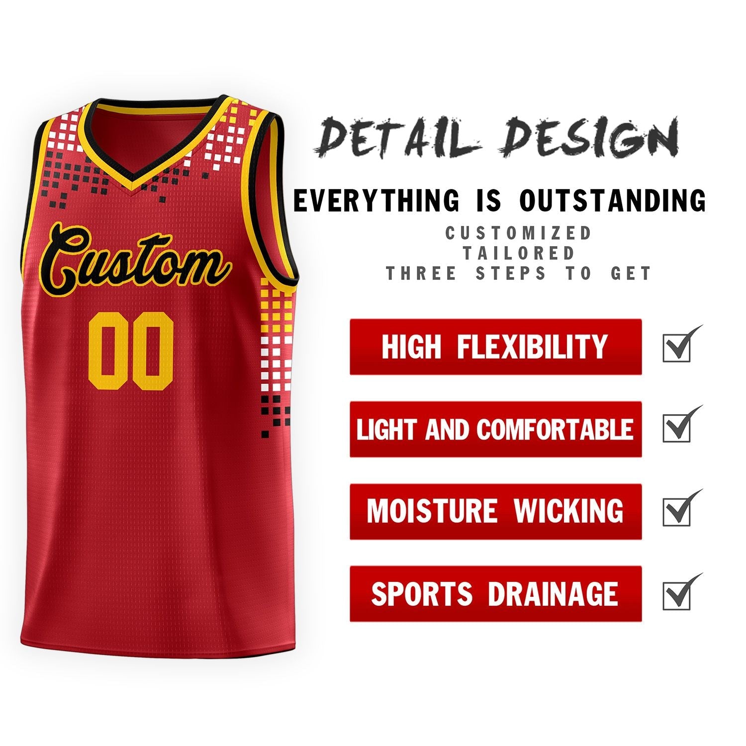 Custom Red Square Grid Graffiti Pattern Sports Uniform Basketball Jersey