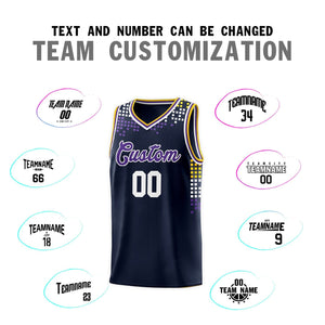 Custom Navy Square Grid Graffiti Pattern Sports Uniform Basketball Jersey