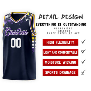 Custom Navy Square Grid Graffiti Pattern Sports Uniform Basketball Jersey