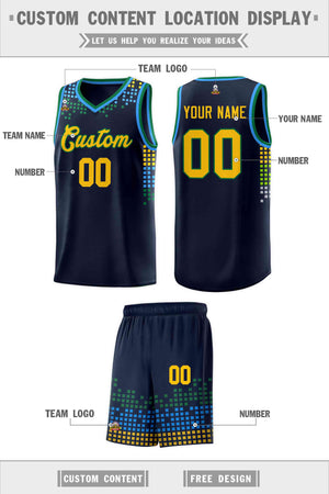 Custom Navy Square Grid Graffiti Pattern Sports Uniform Basketball Jersey