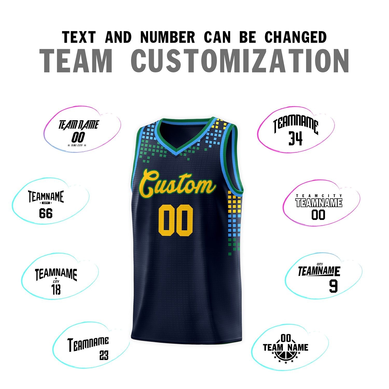 Custom Navy Square Grid Graffiti Pattern Sports Uniform Basketball Jersey